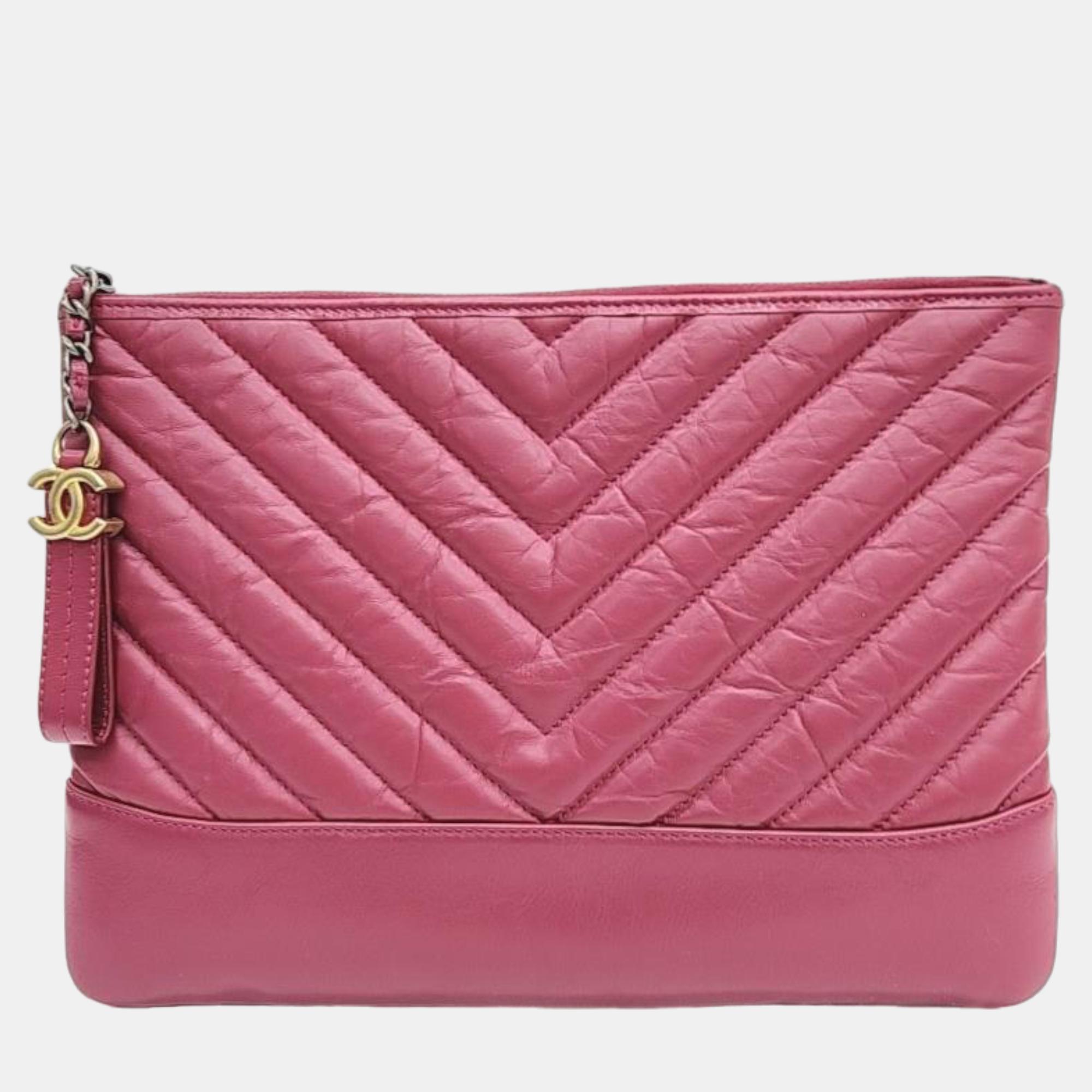Chanel Pink Leather Gabrielle Clutch