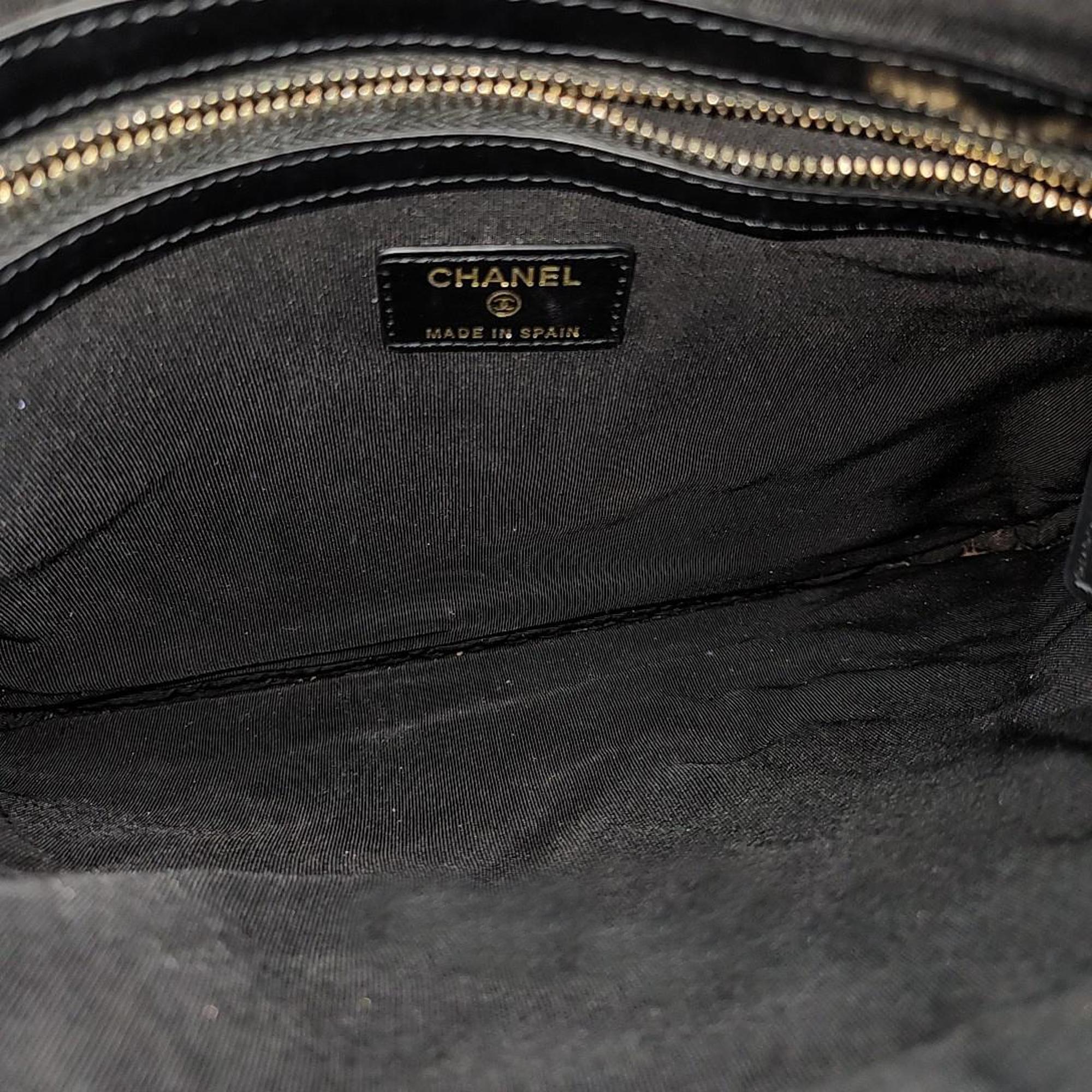 Chanel Black Caviar Leather O Case Medium Quilted Boy Clutch Bag