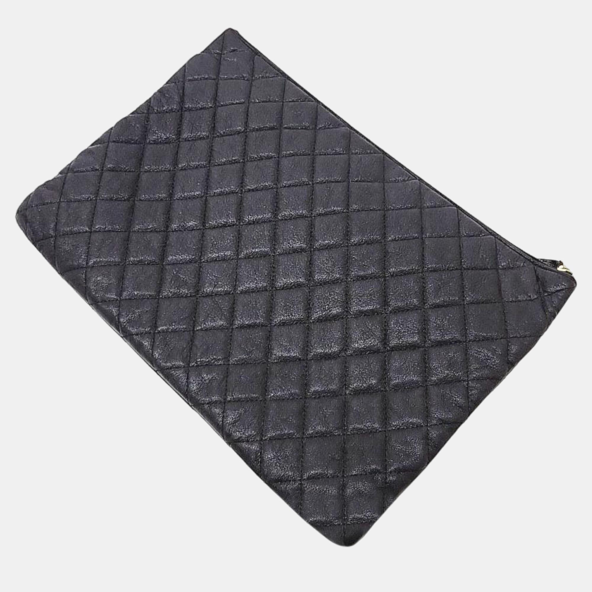 Chanel Black Caviar Pocket Large Clutch