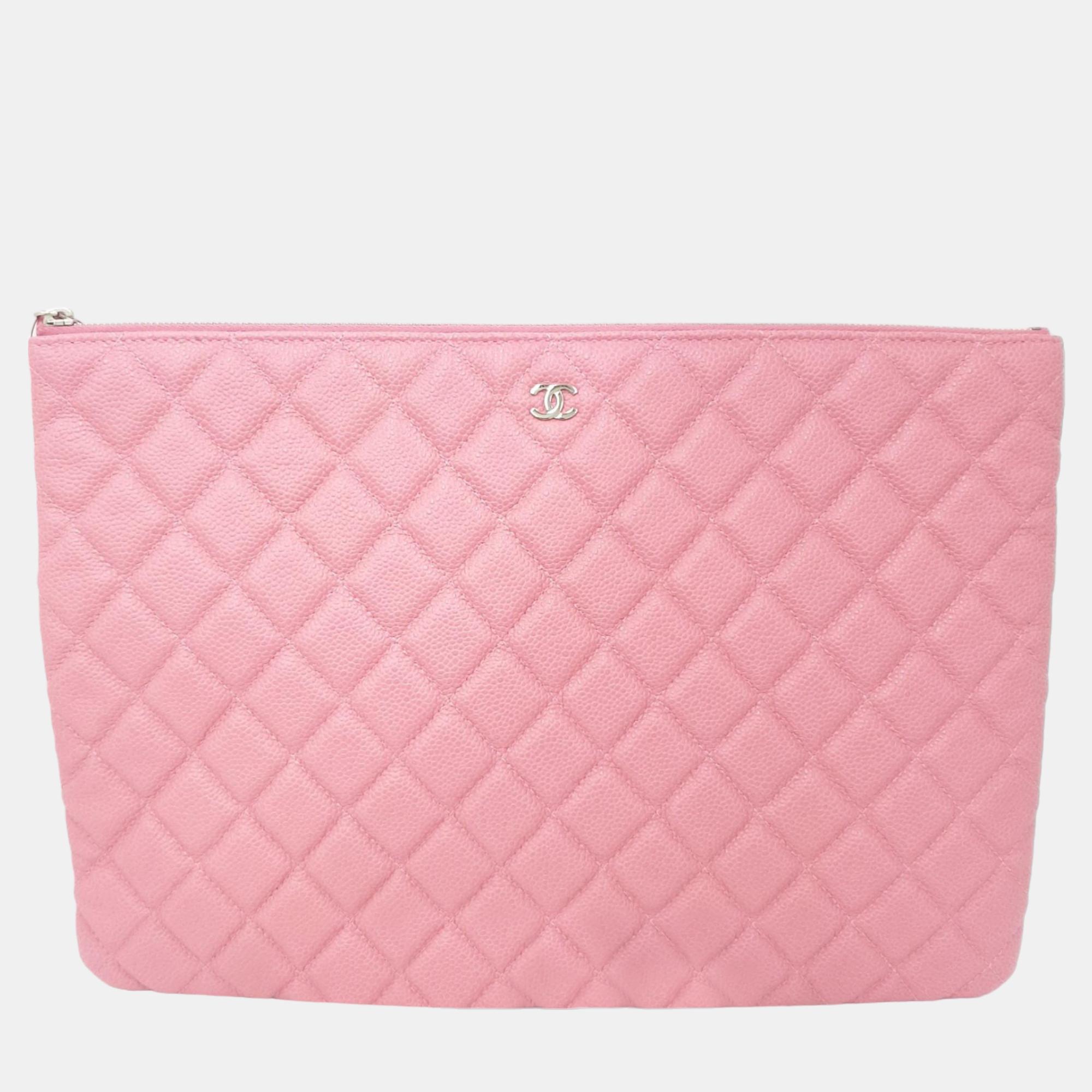 Chanel pink caviar large clutch