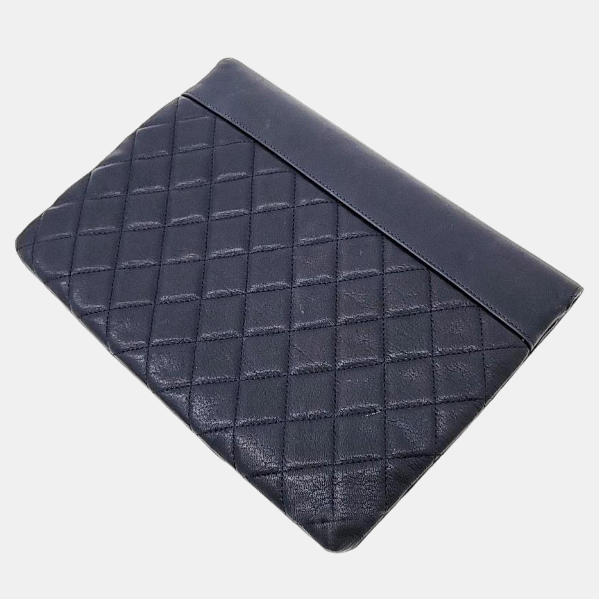 Chanel Blue Leather CC Clutch