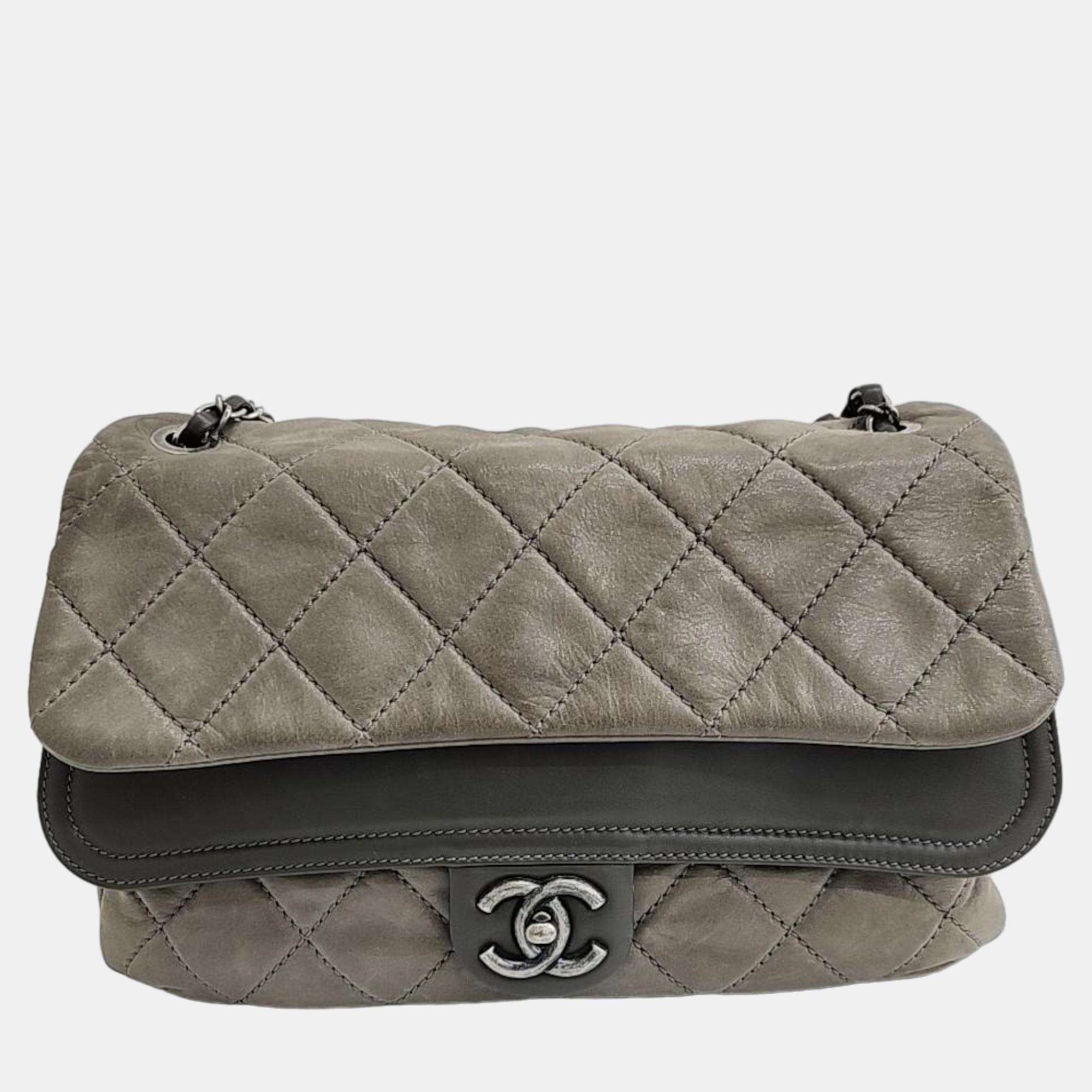 Chanel Beige Leather In The Mix Double Flap Bag