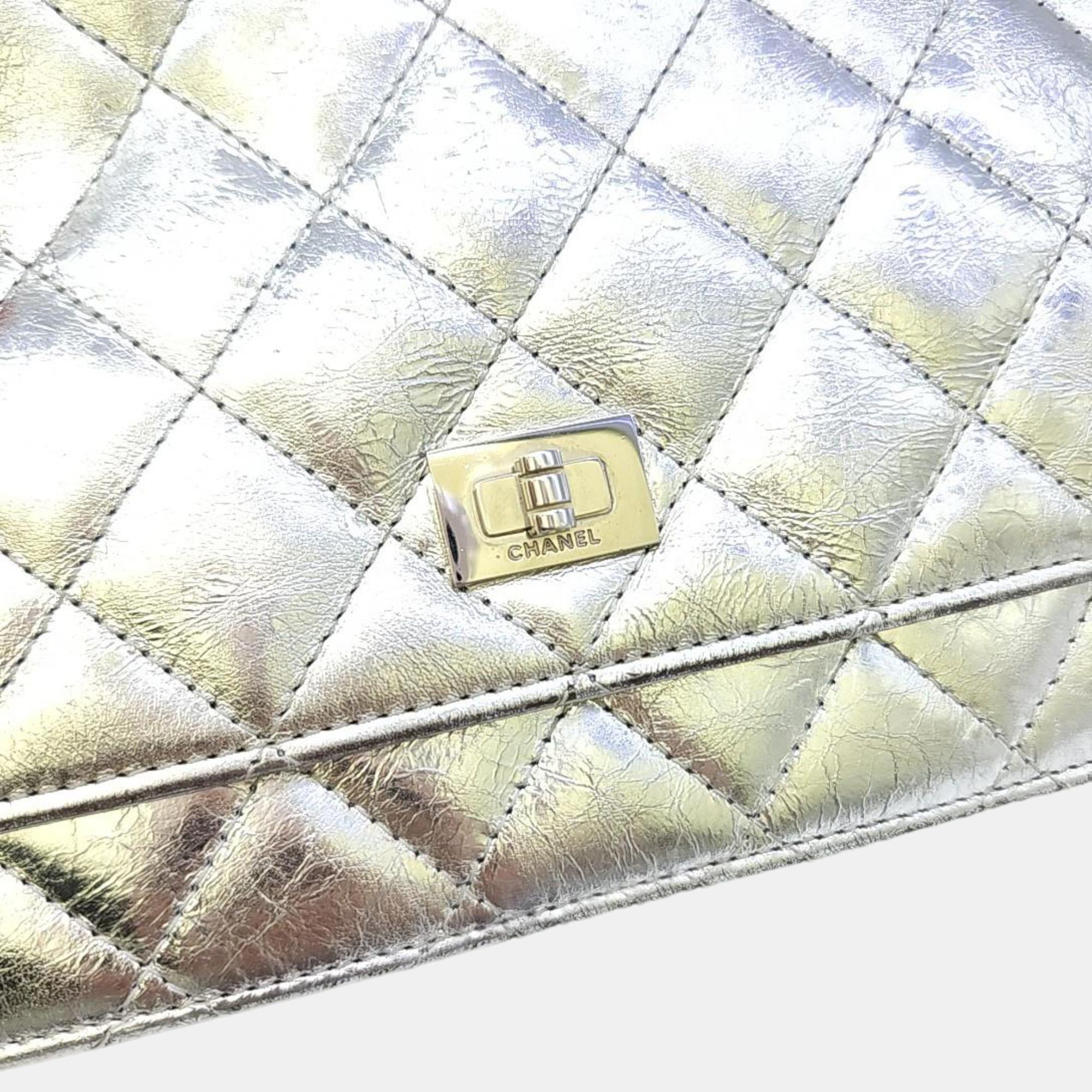 Chanel Silver Leather Reissue Wallet On Chain