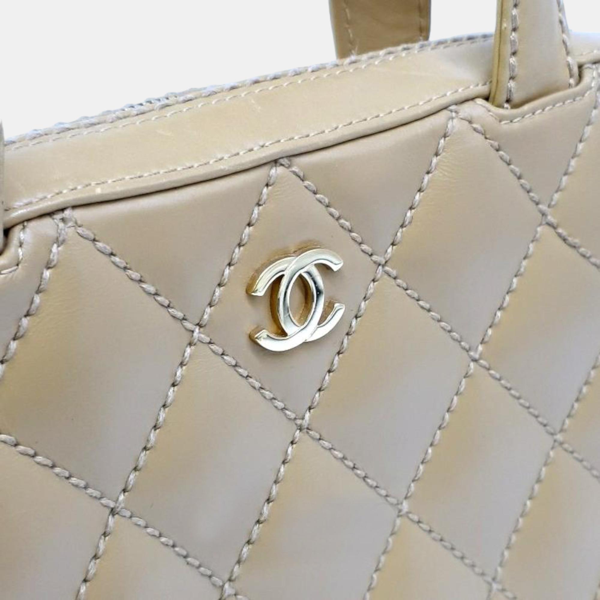 Chanel Beige Leather Wild Stitch Shoulder Bag