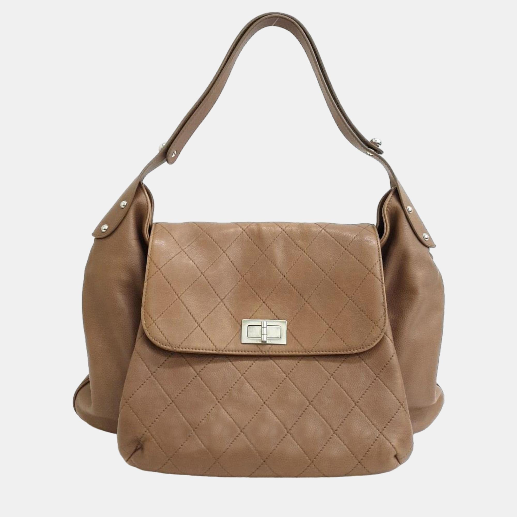 Chanel beige leather wild stitch double flap tote bag