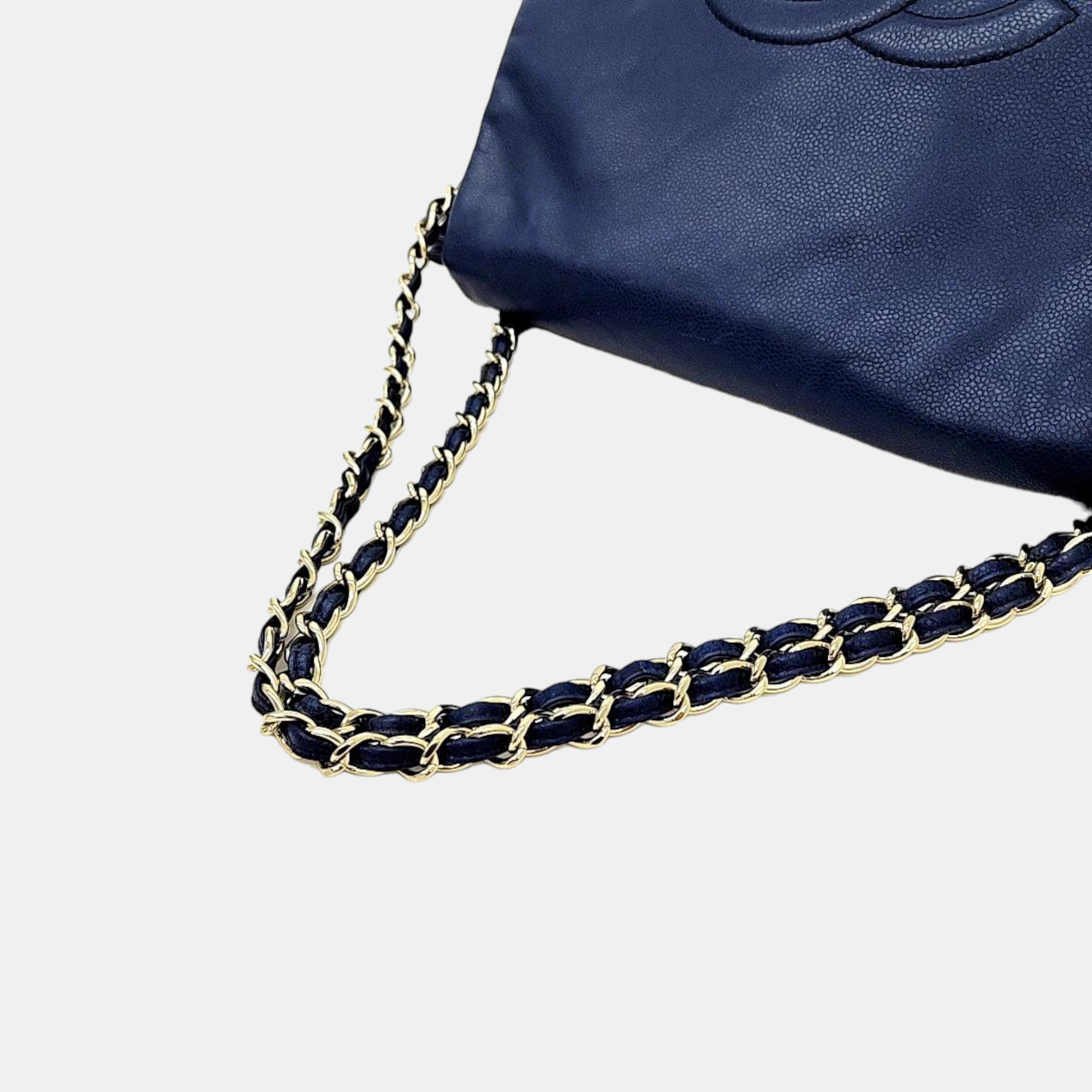 Chanel Blue Leather Timeless Half Moon Shoulder Bag