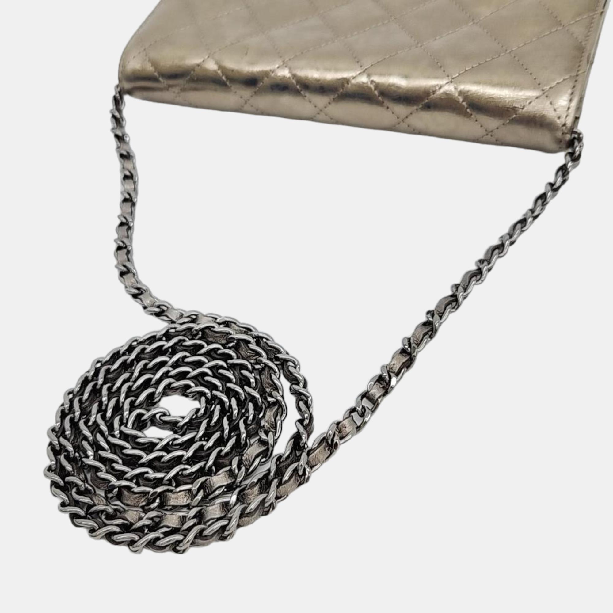 Chanel Grey Leather Reissue Wallet On Chain