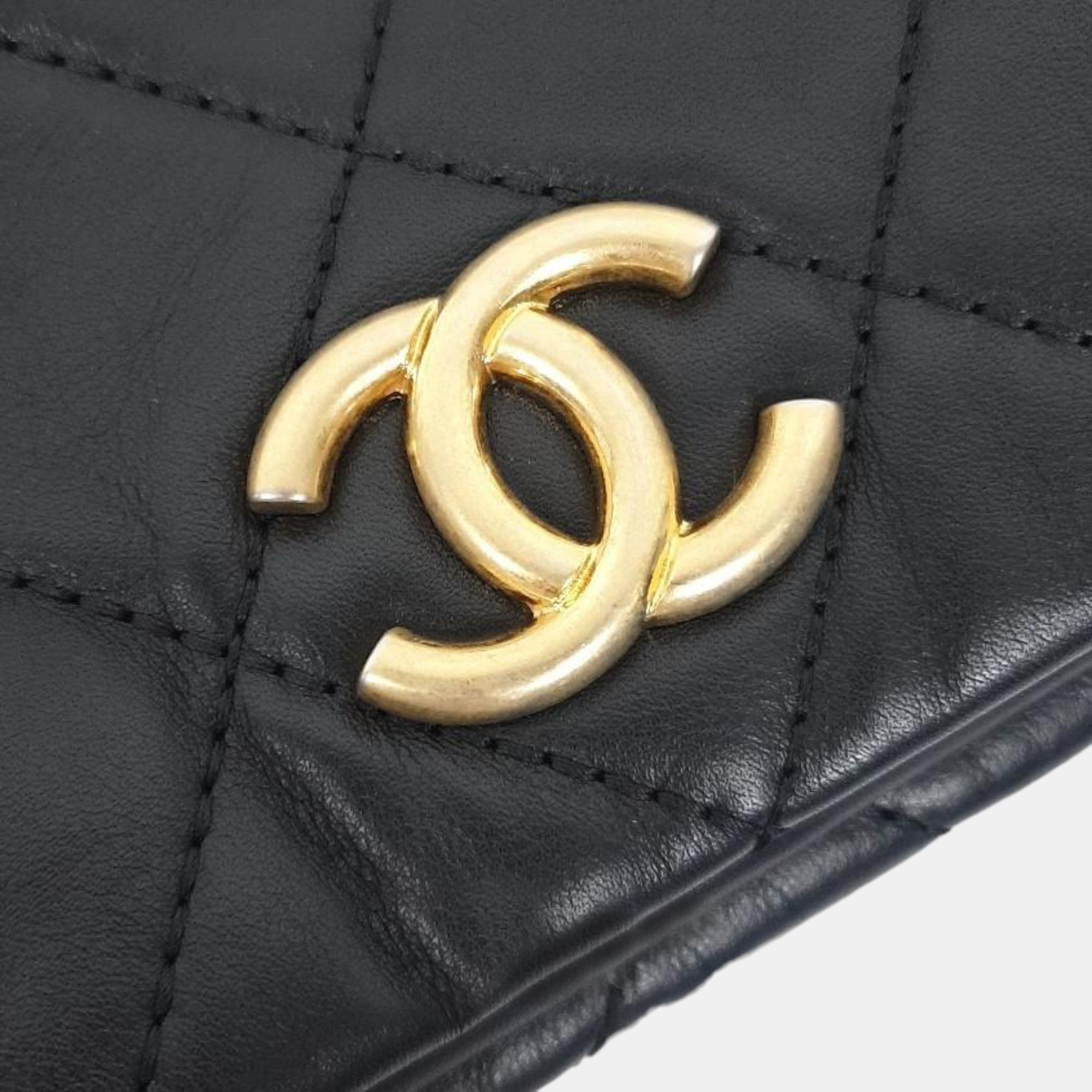 Chanel Black Leather CC Fold Over Clutch
