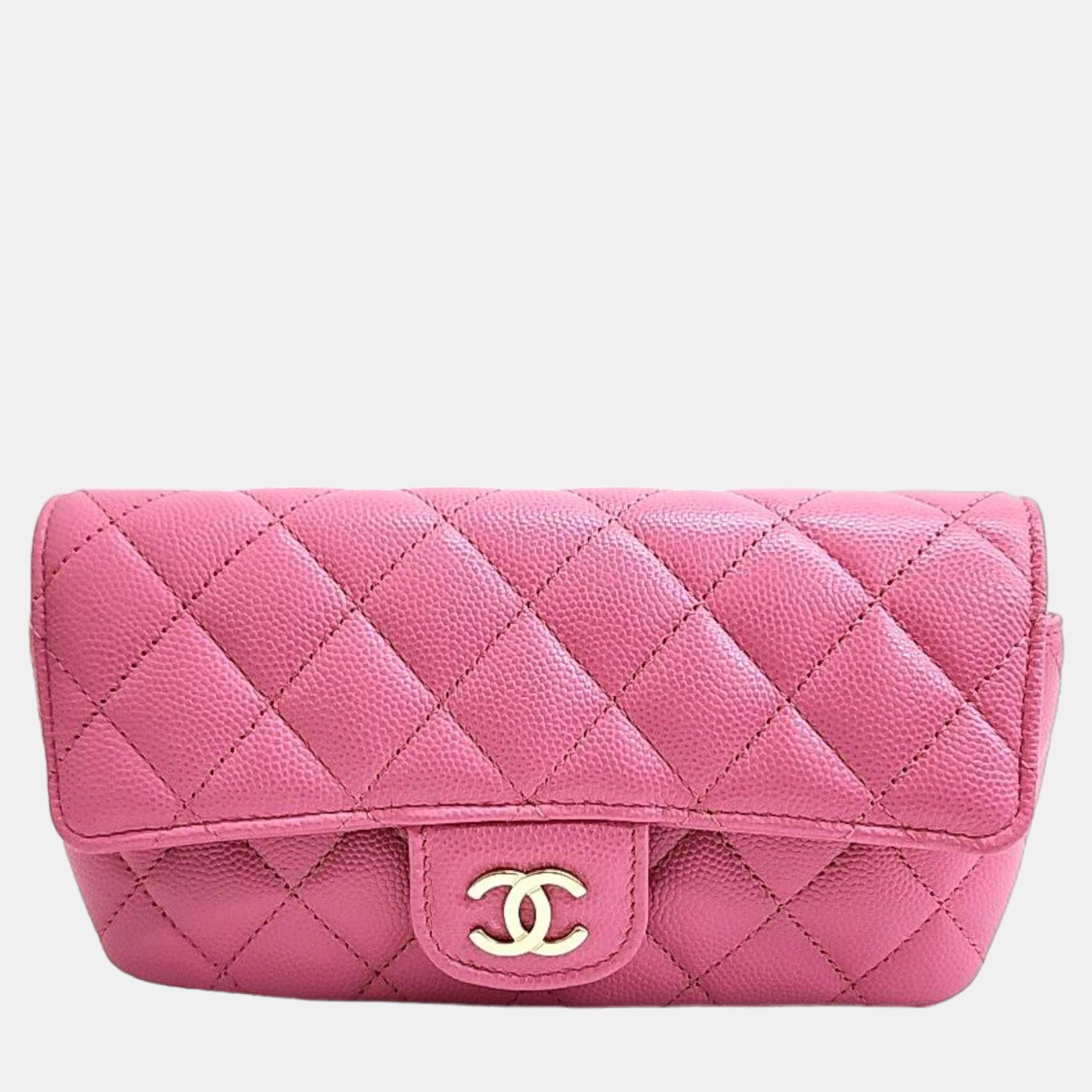 Chanel Pink Leather Flap Phone Holder Crossbody Bag