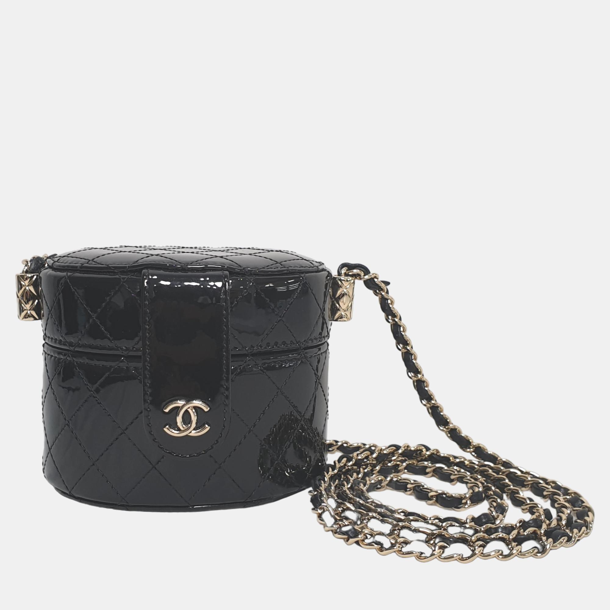 Chanel black patent leather mini vanity case