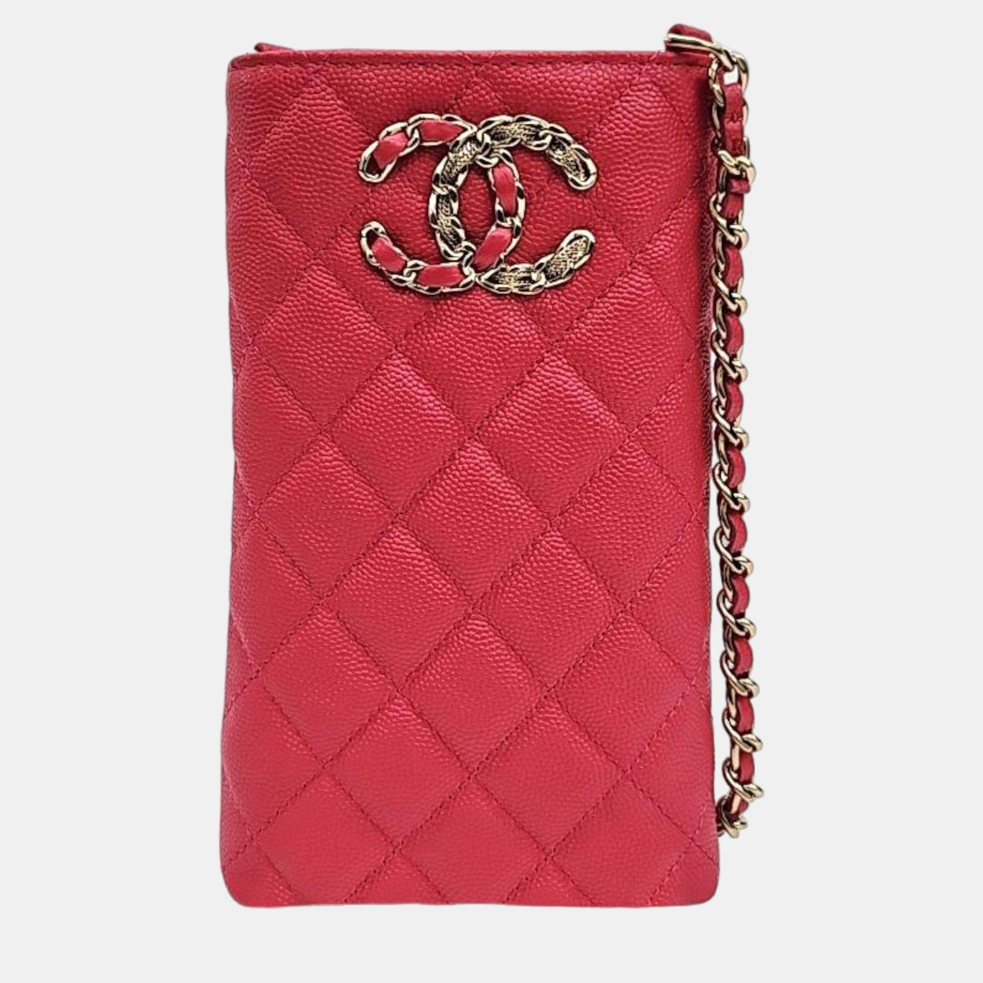 Chanel Red Quilted Leather 19 Phone Holder Crossbody Bag