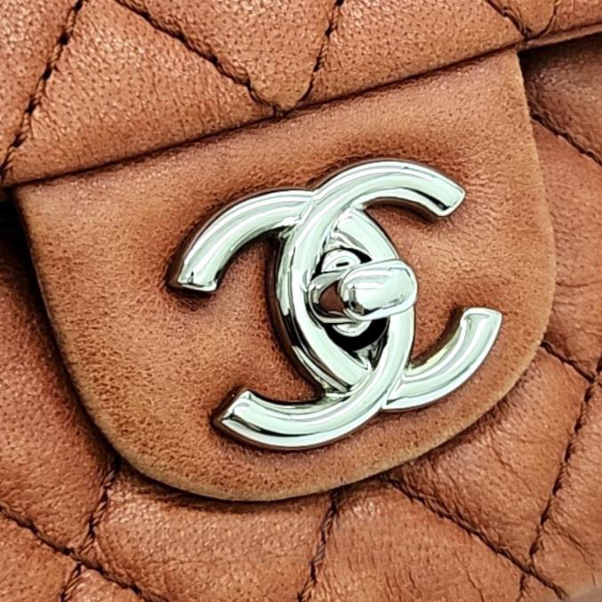 Chanel Orange Fabric Stitch Medium Double Flap Bag