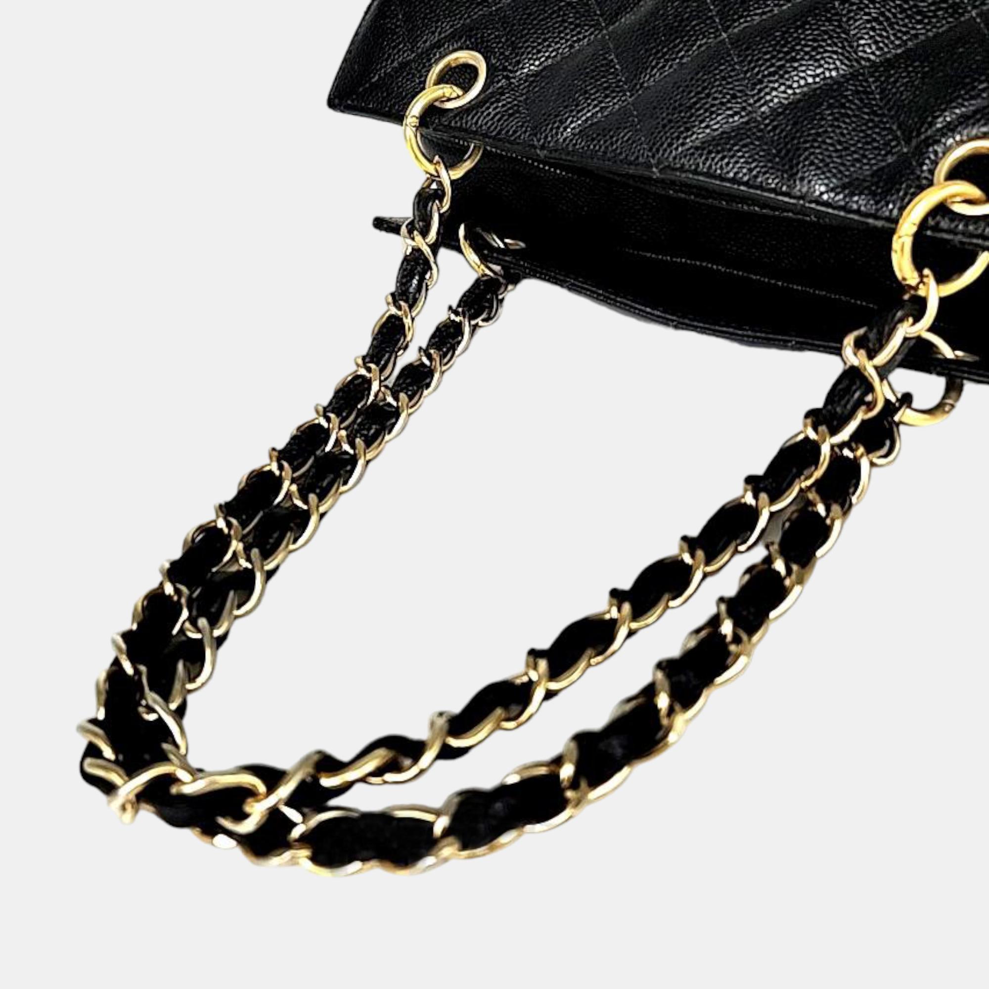 Chanel Black Caviar Leather CC Timeless Tote Bag