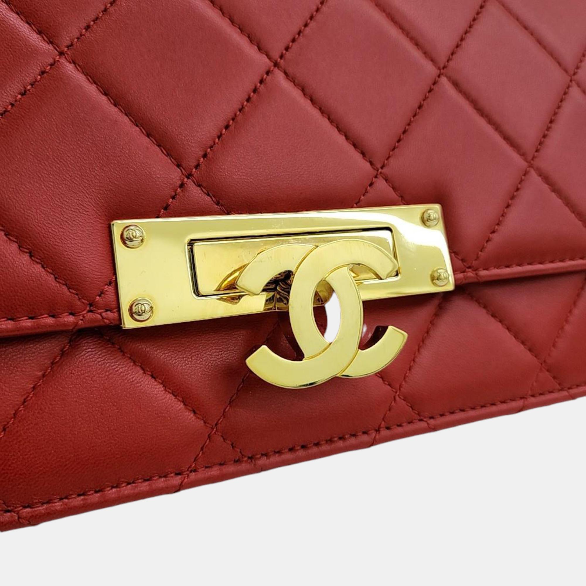 Chanel Red Leather Golden Class Wallet On Chain