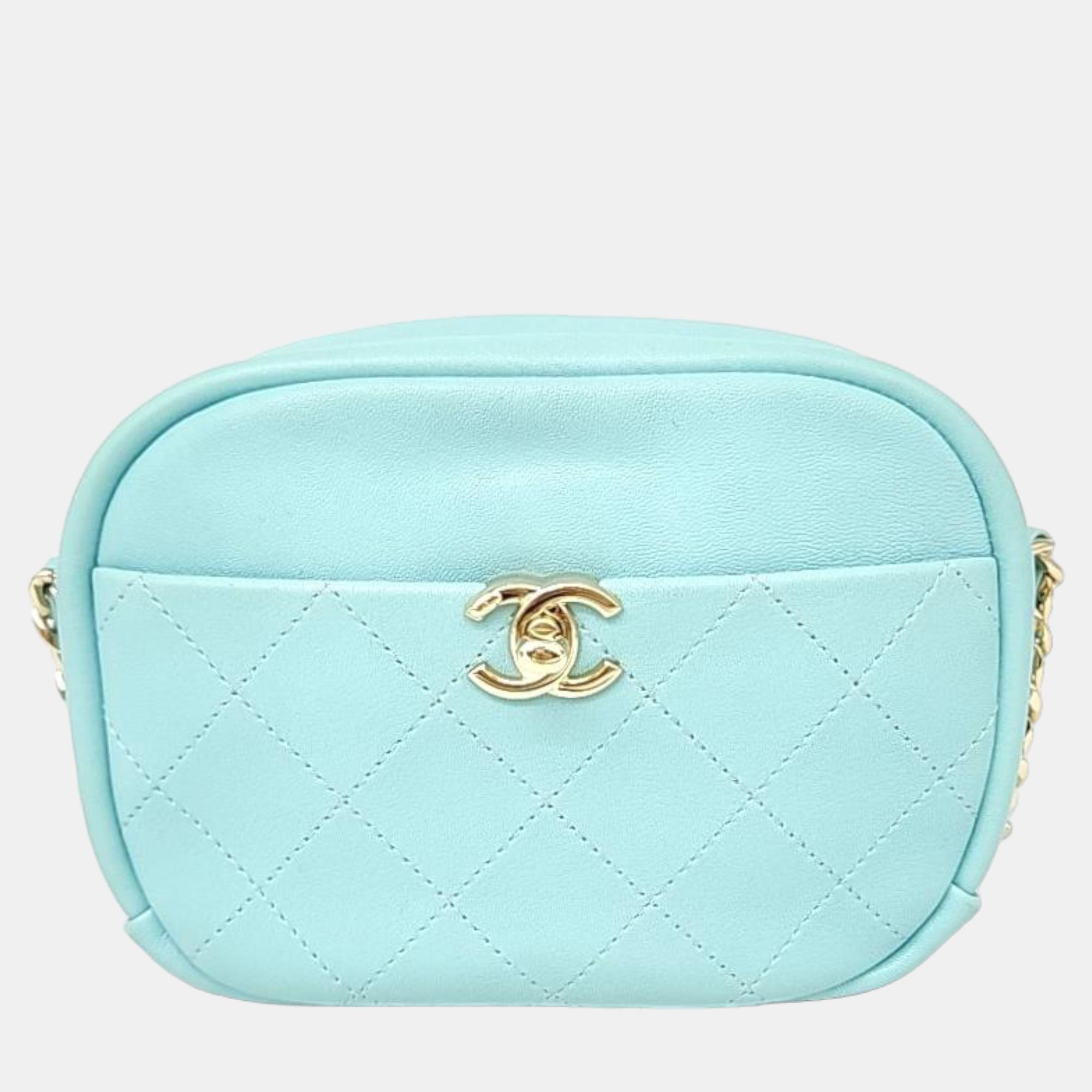 Chanel Blue Leather Small Camera Shoulder Bag