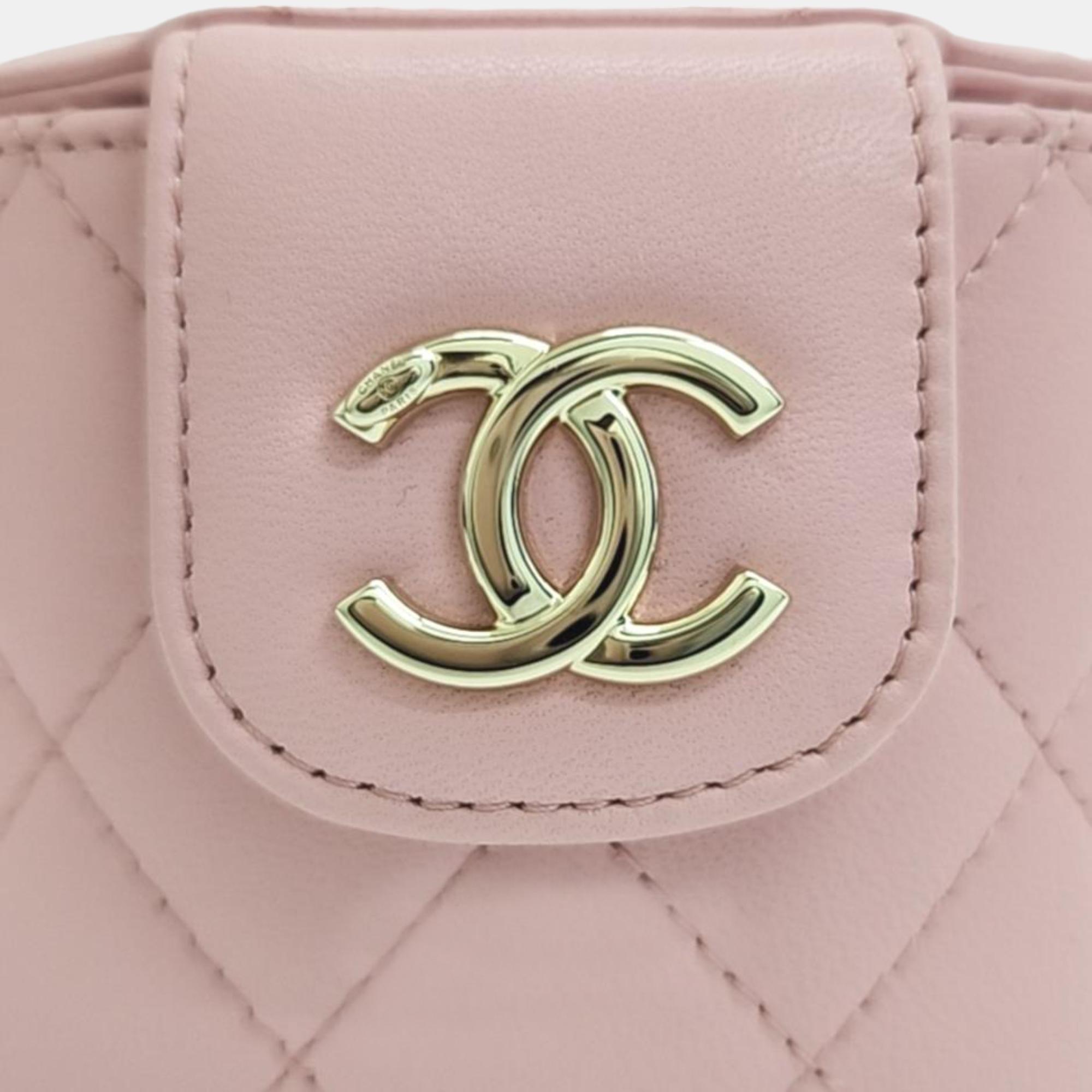 Chanel Pink Leather Mini Vanity Case Clutch Bag
