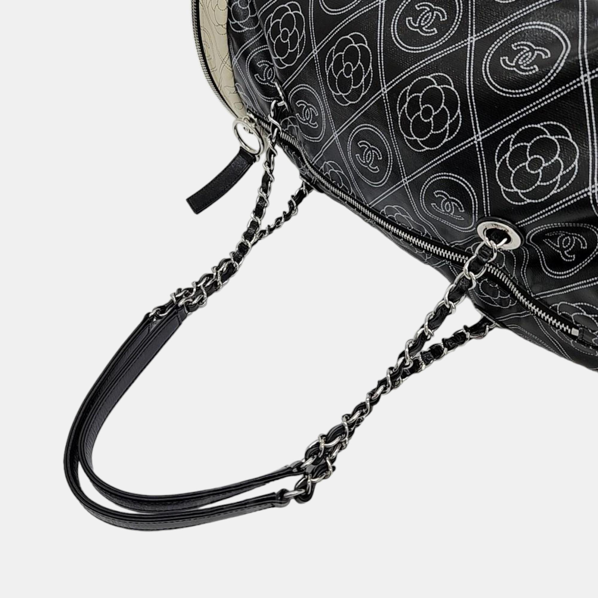Chanel Black Leather Maxi Camellia Shoulder Bag