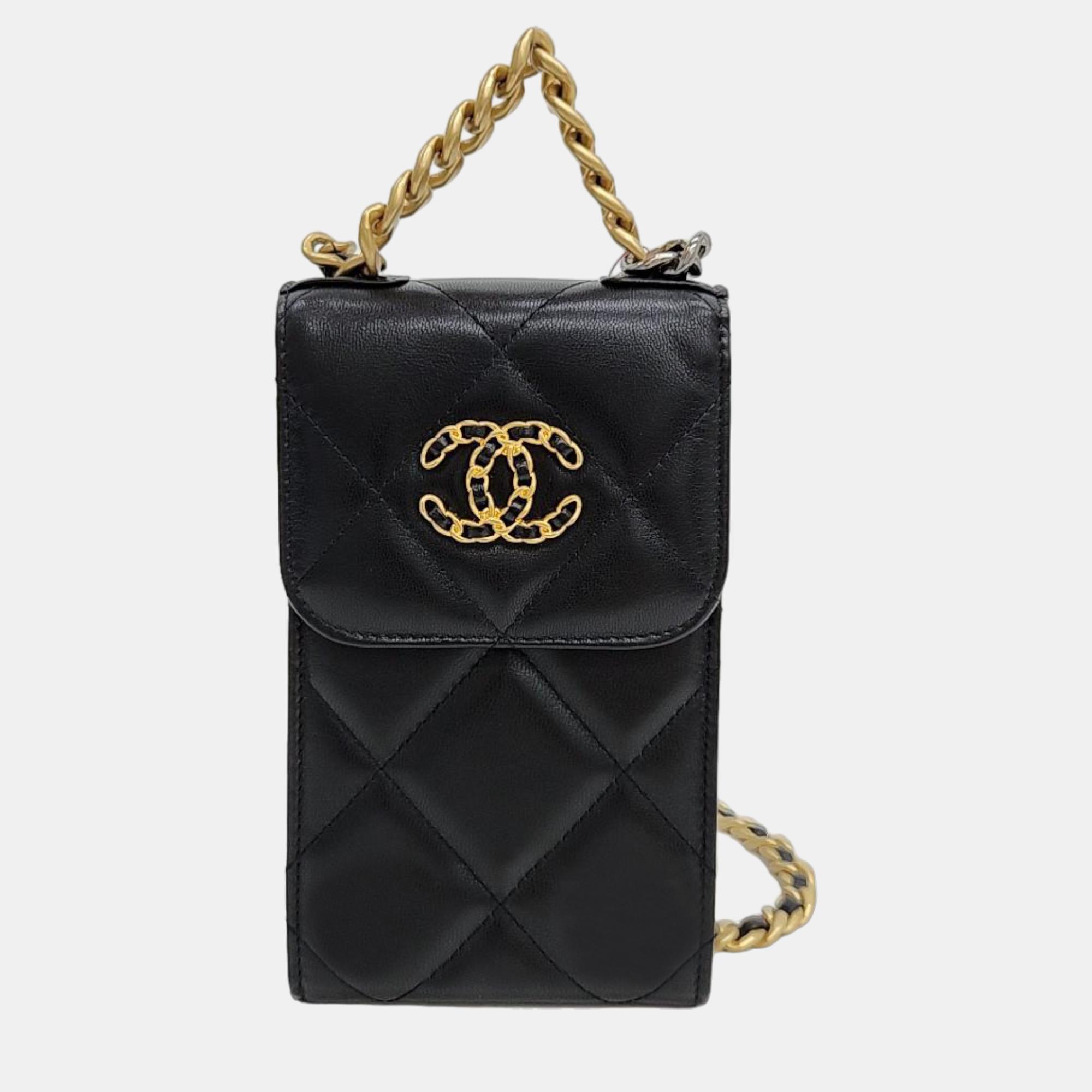 Chanel Black Leather 19 Phone Holder Flap Bag