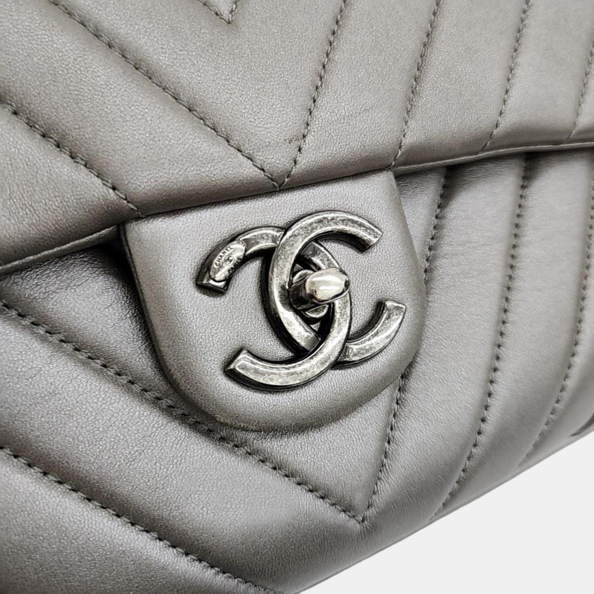 Chanel Grey Chevron Flap Bag