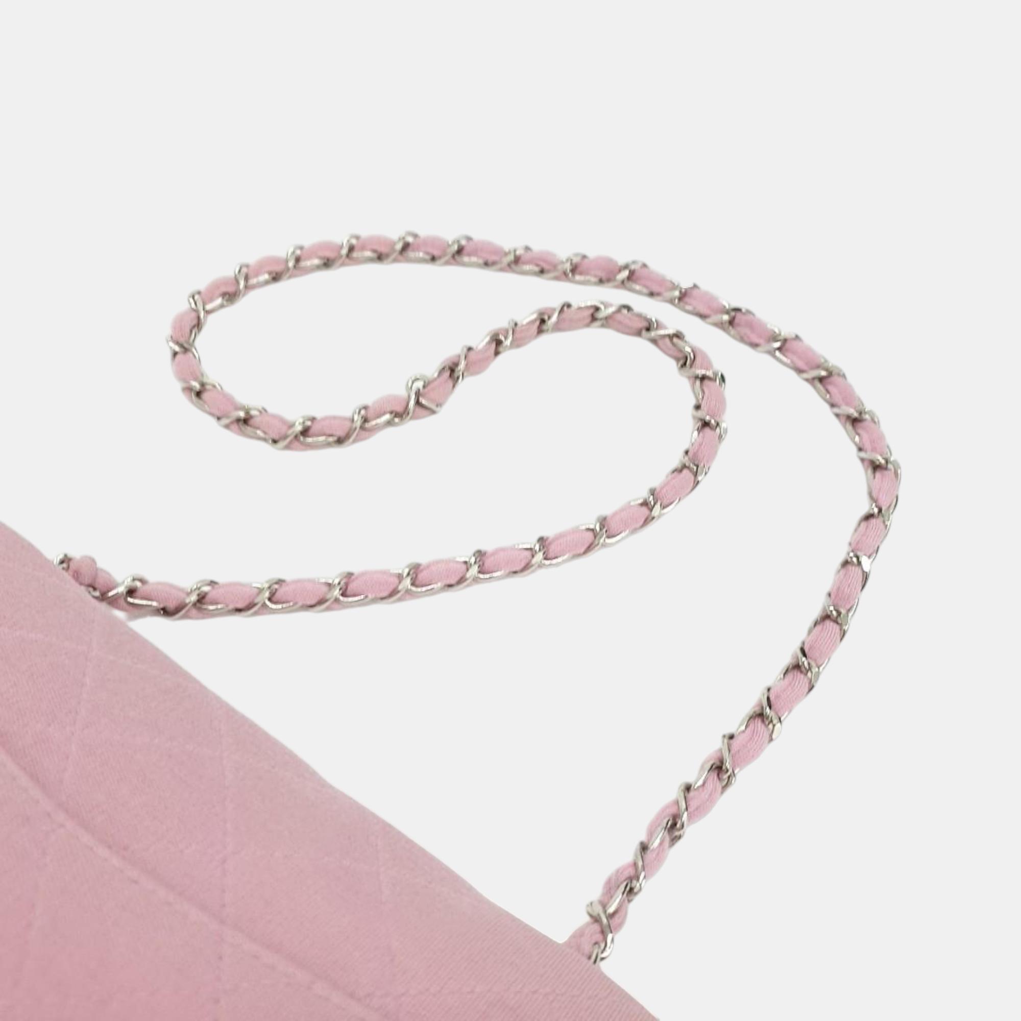 Chanel Pink Jersey Medium Classic Single Flap Shoulder Bag