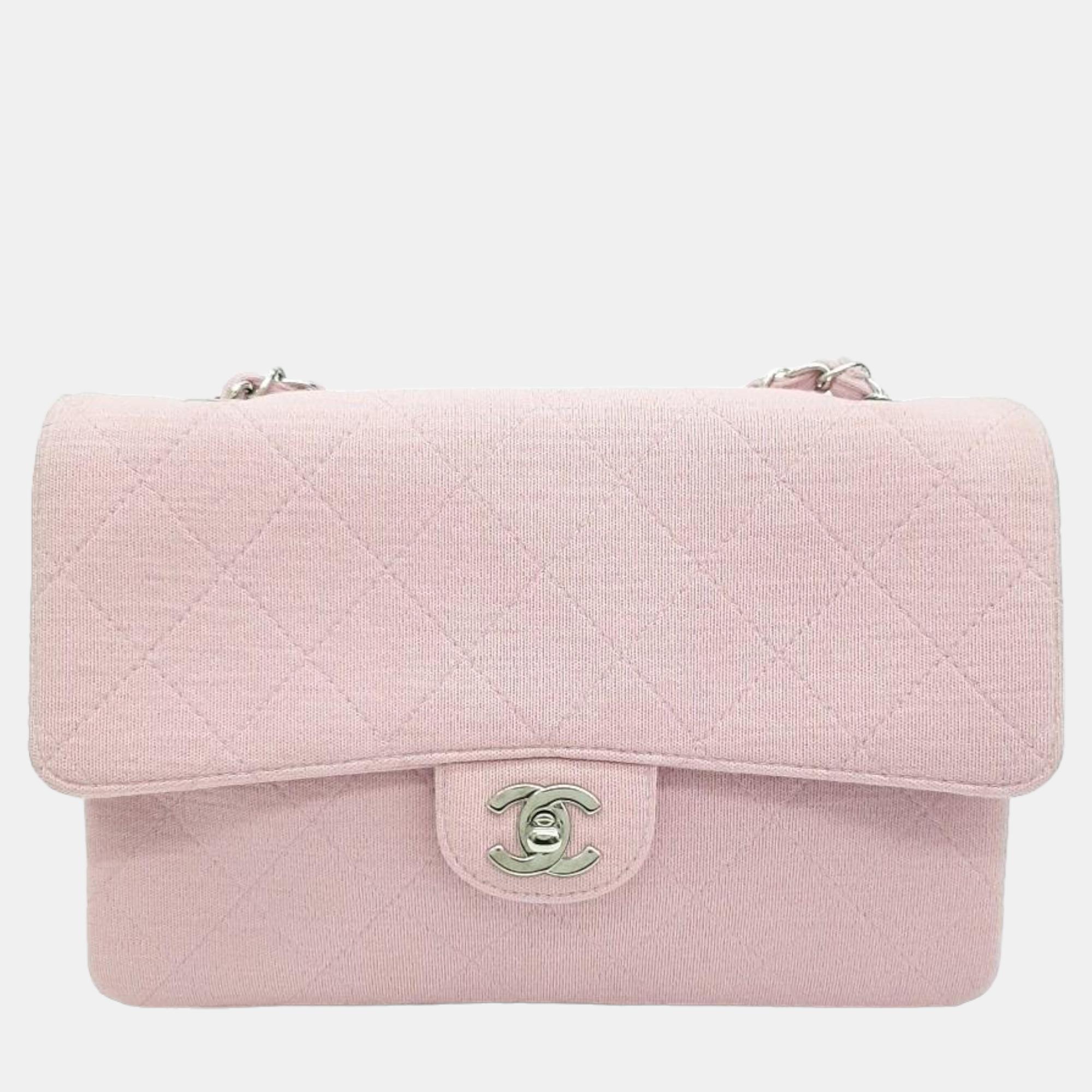 Chanel Pink Jersey Medium Classic Single Flap Shoulder Bag