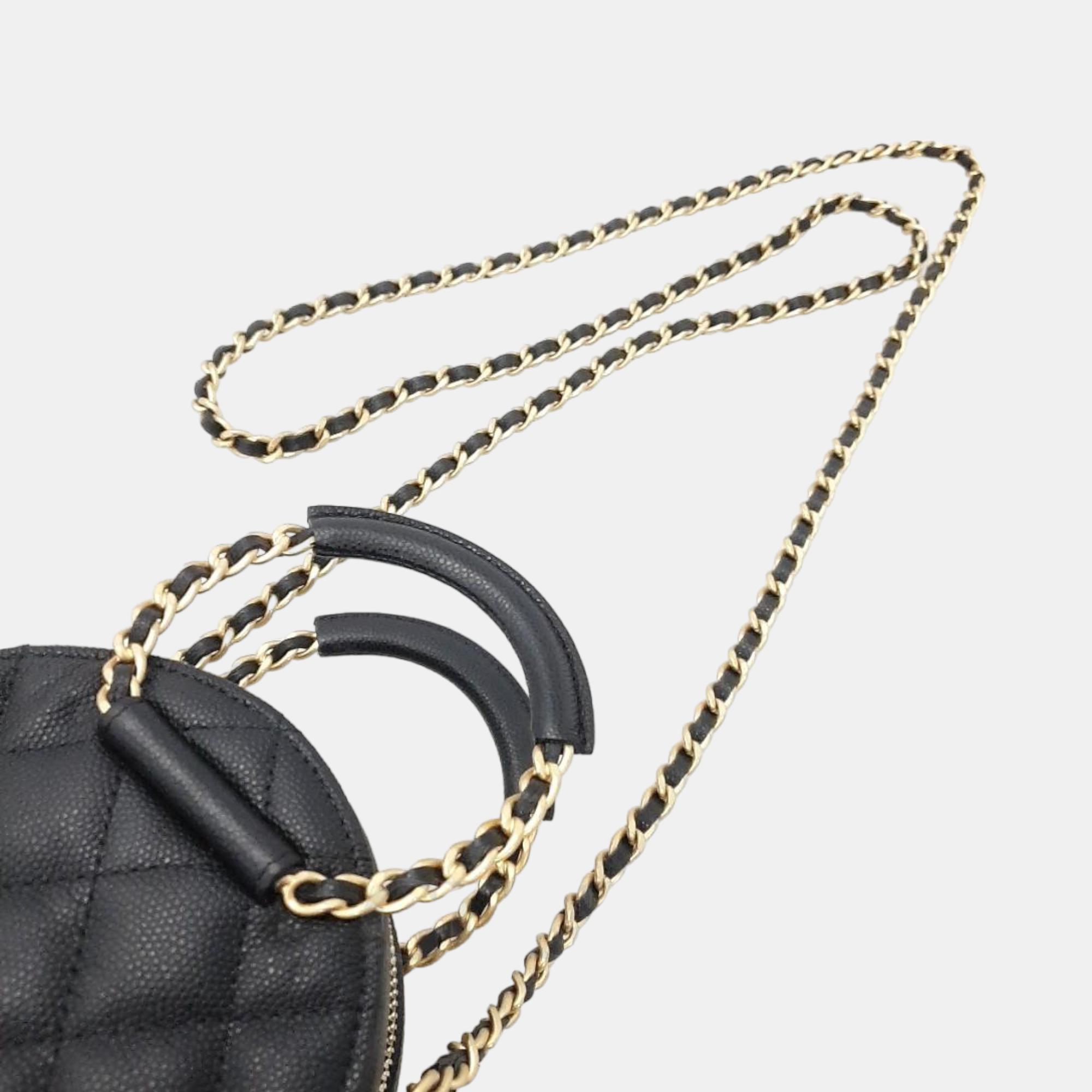 Chanel Black Leather CC In The Loop Top Handle Bag