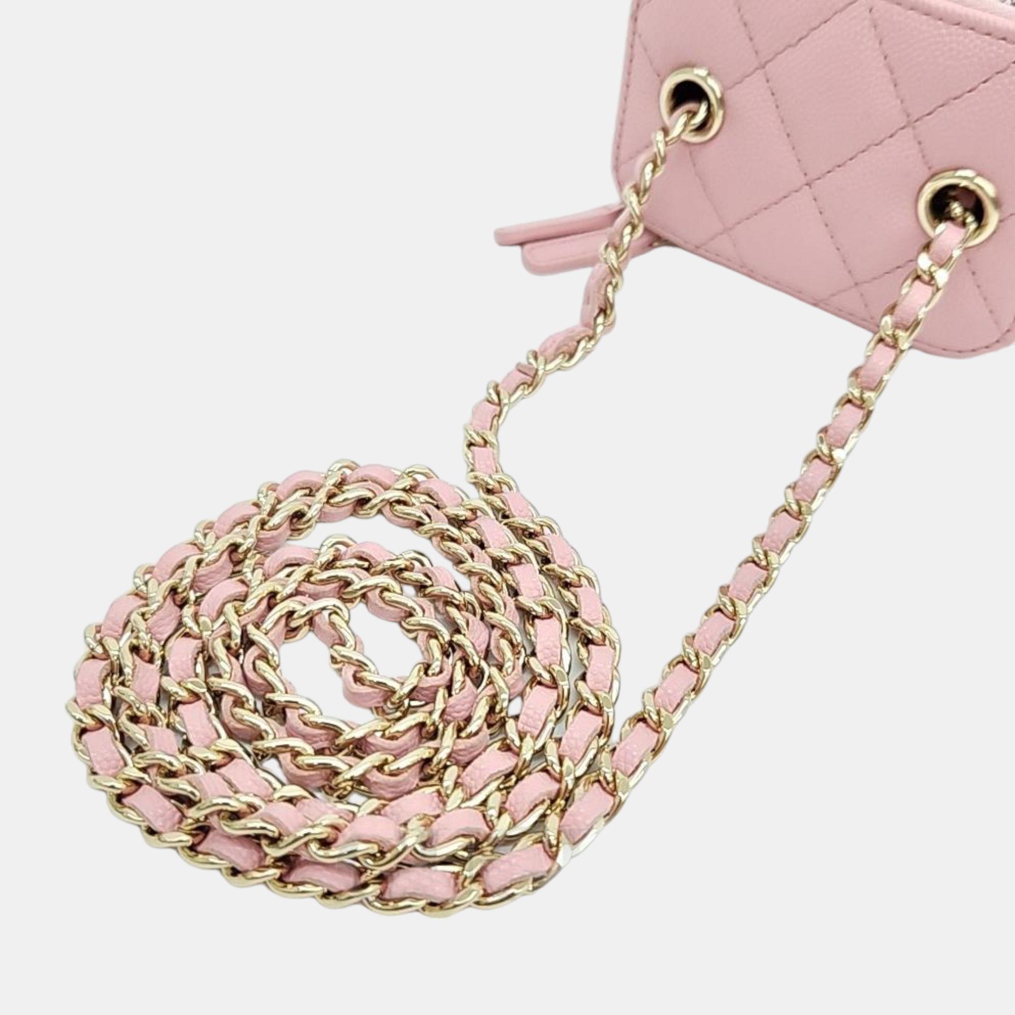 Chanel Pink Caviar Leather Small Vanity Case Shoulder Bag