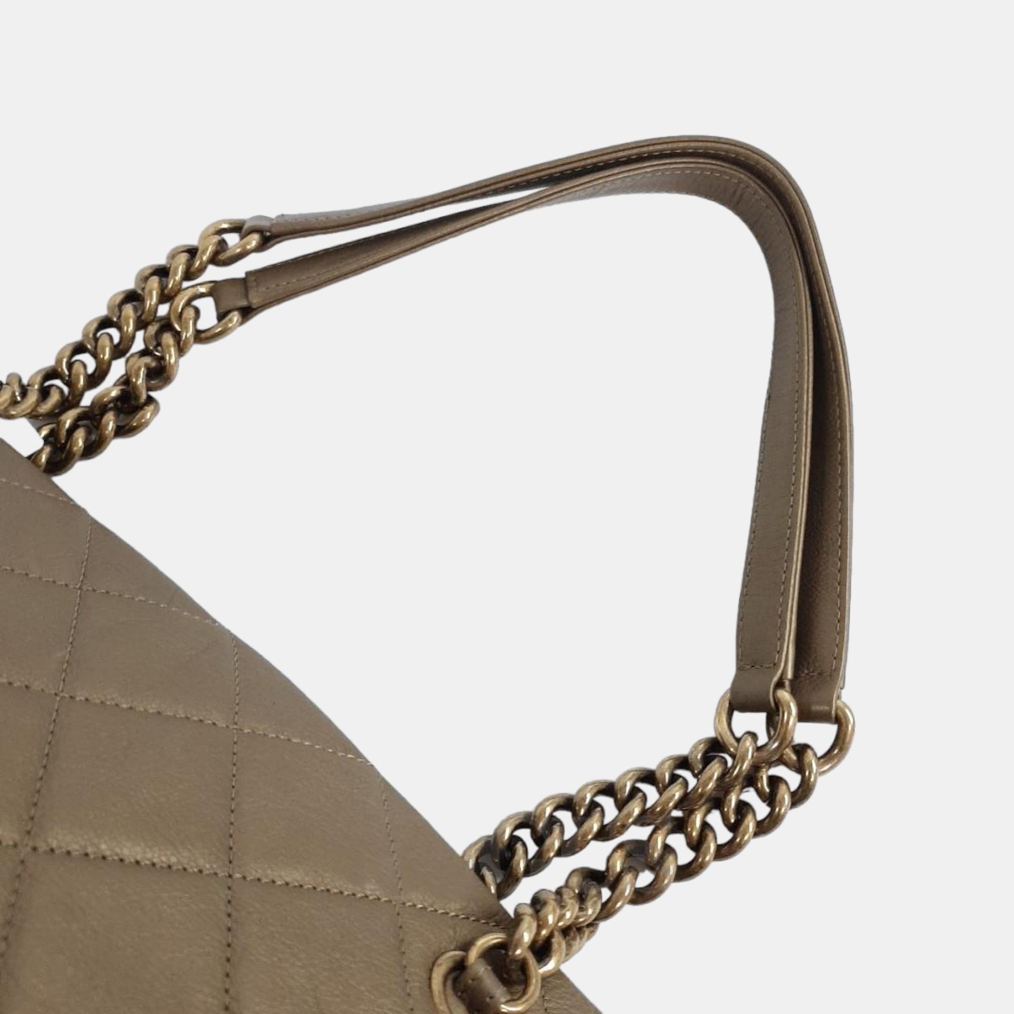 Chanel Brown Leather CC Crown Tote Bag