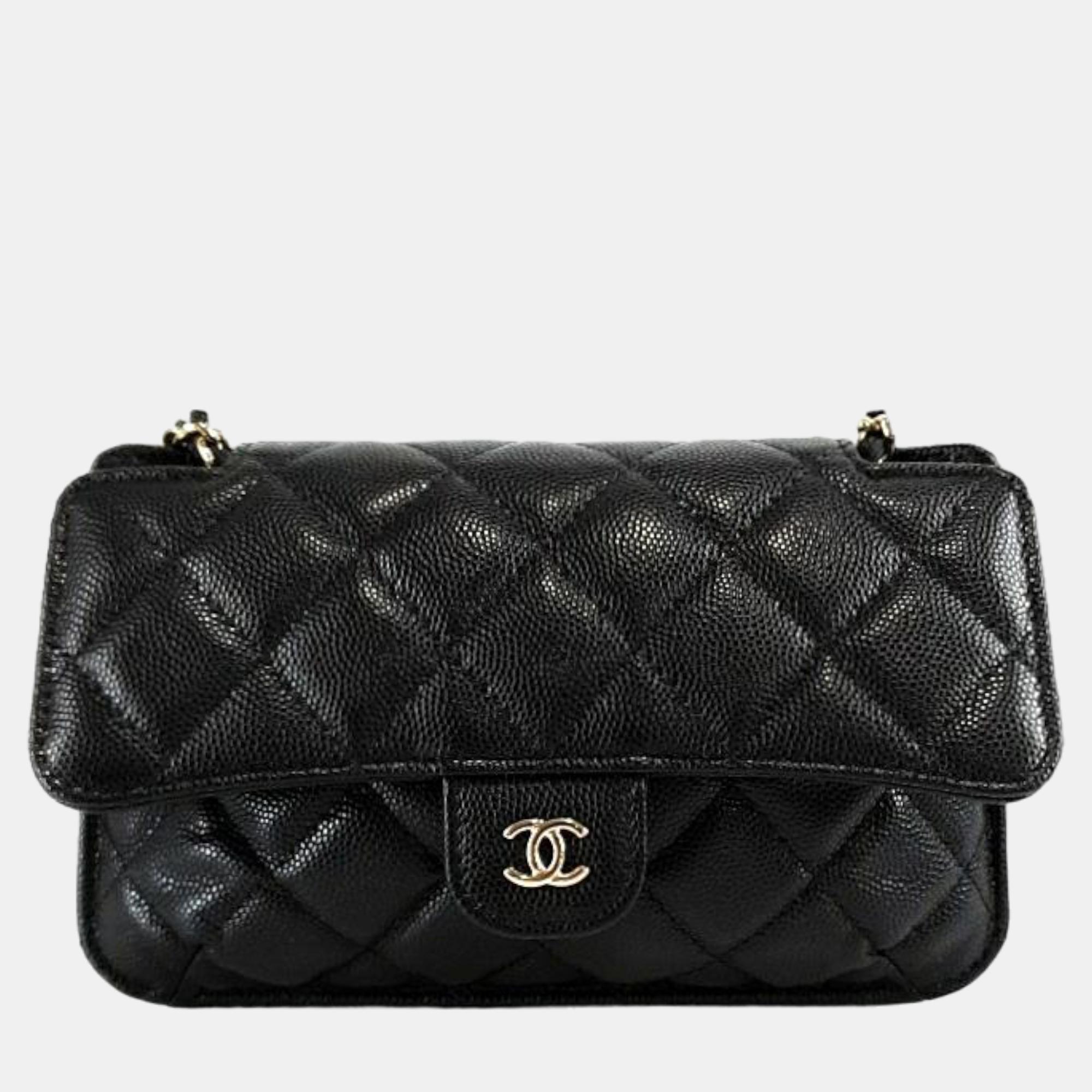 Chanel Black Leather Foldable Chain Shoulder Bag
