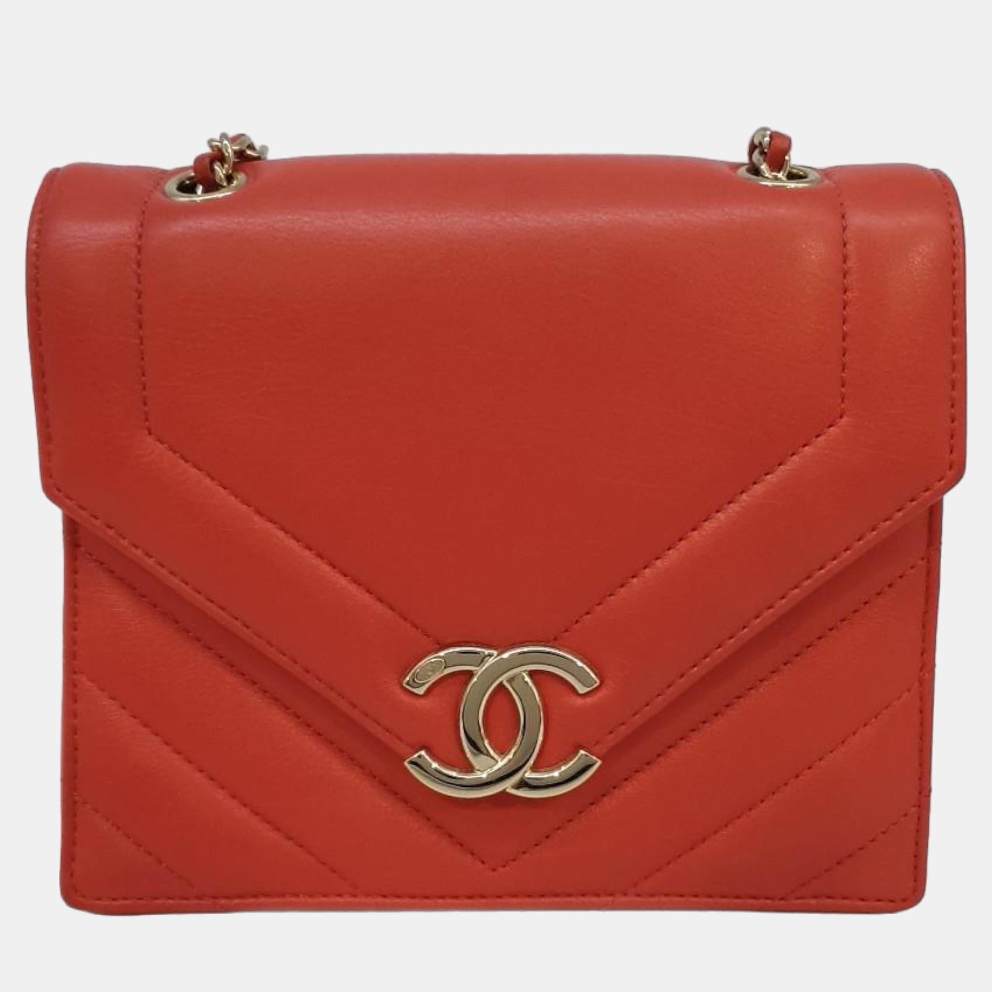 Chanel red chevron chain cross bag