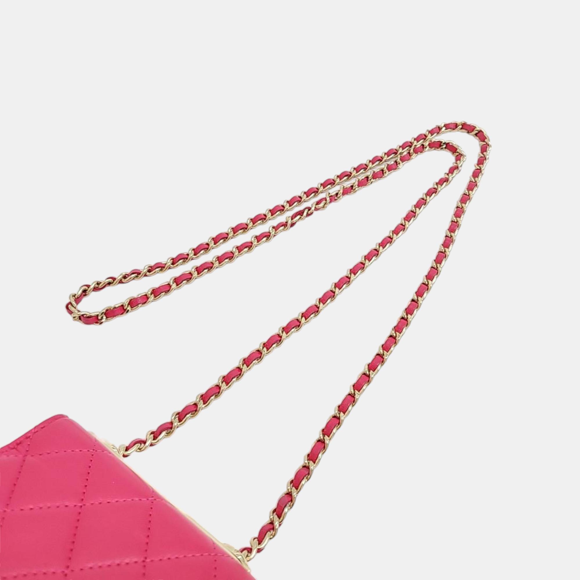 Chanel Pink Leather Mini Trendy CC Chain Flap Clutch Bag