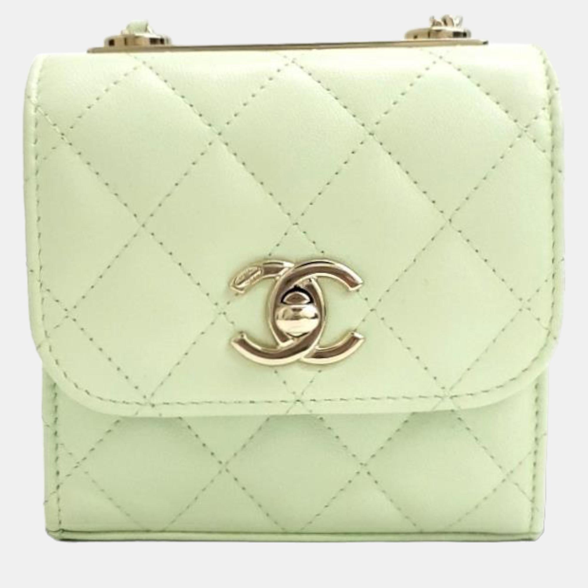 Chanel green lambskin leather mini trendy cc clutch bag