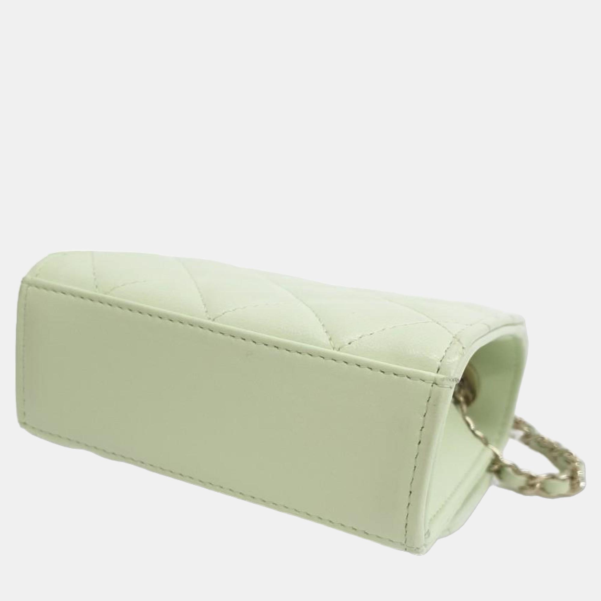 Chanel Green Lambskin Leather Mini Trendy CC Clutch Bag