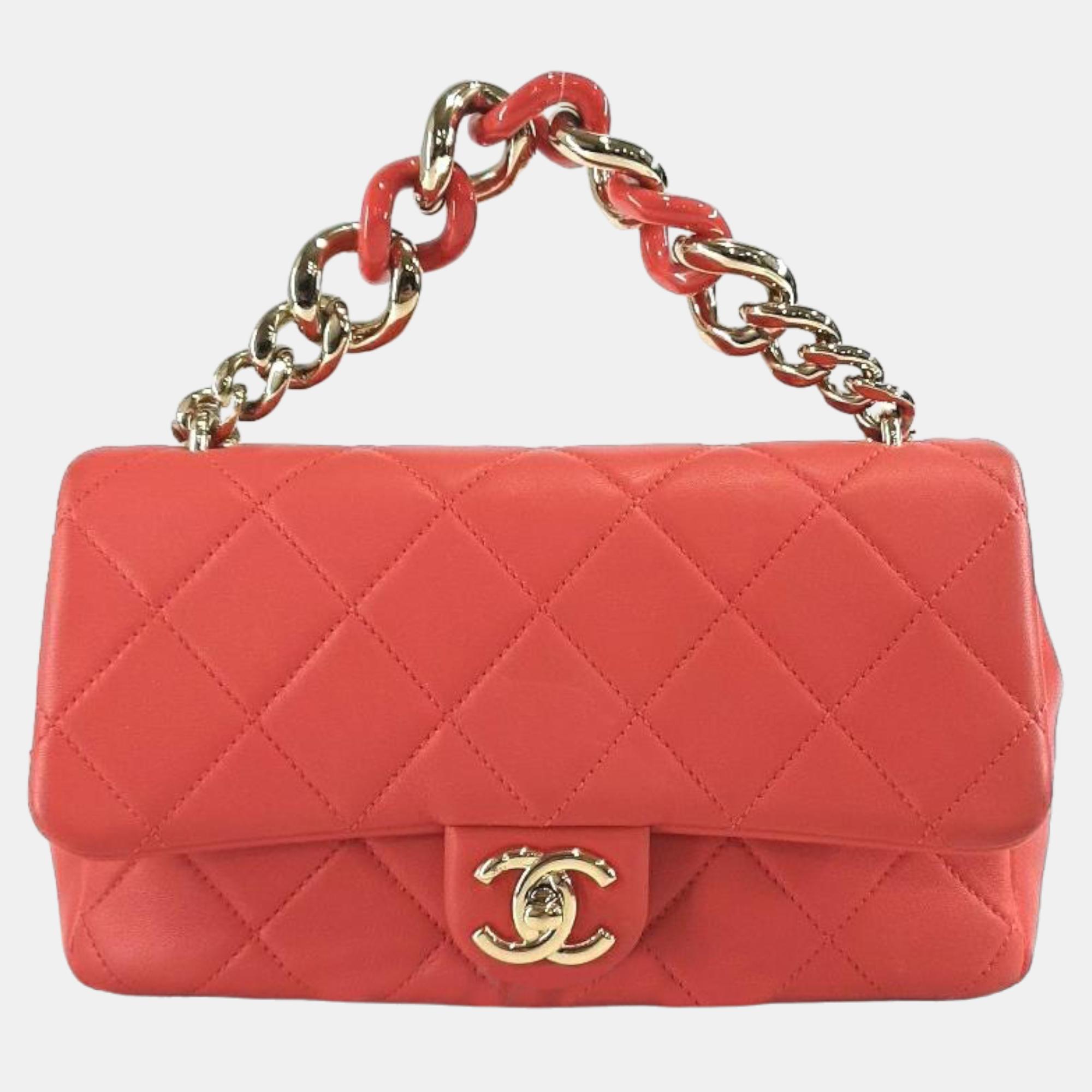 Chanel Red Leather Elegant Chain Flap Bag