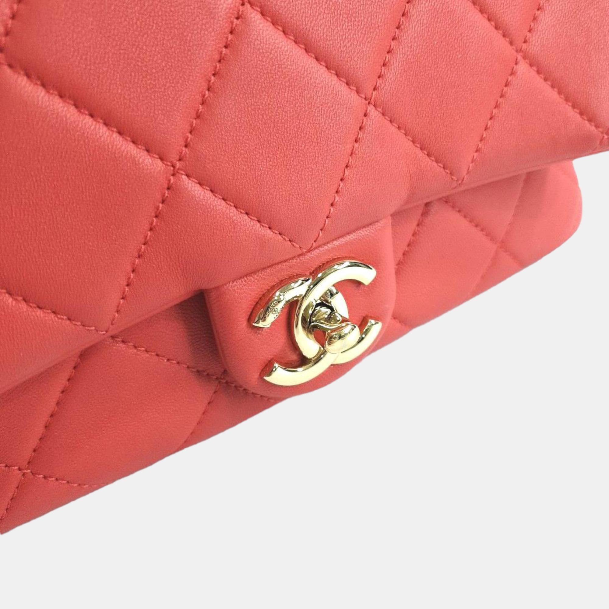 Chanel Red Leather Elegant Chain Flap Bag