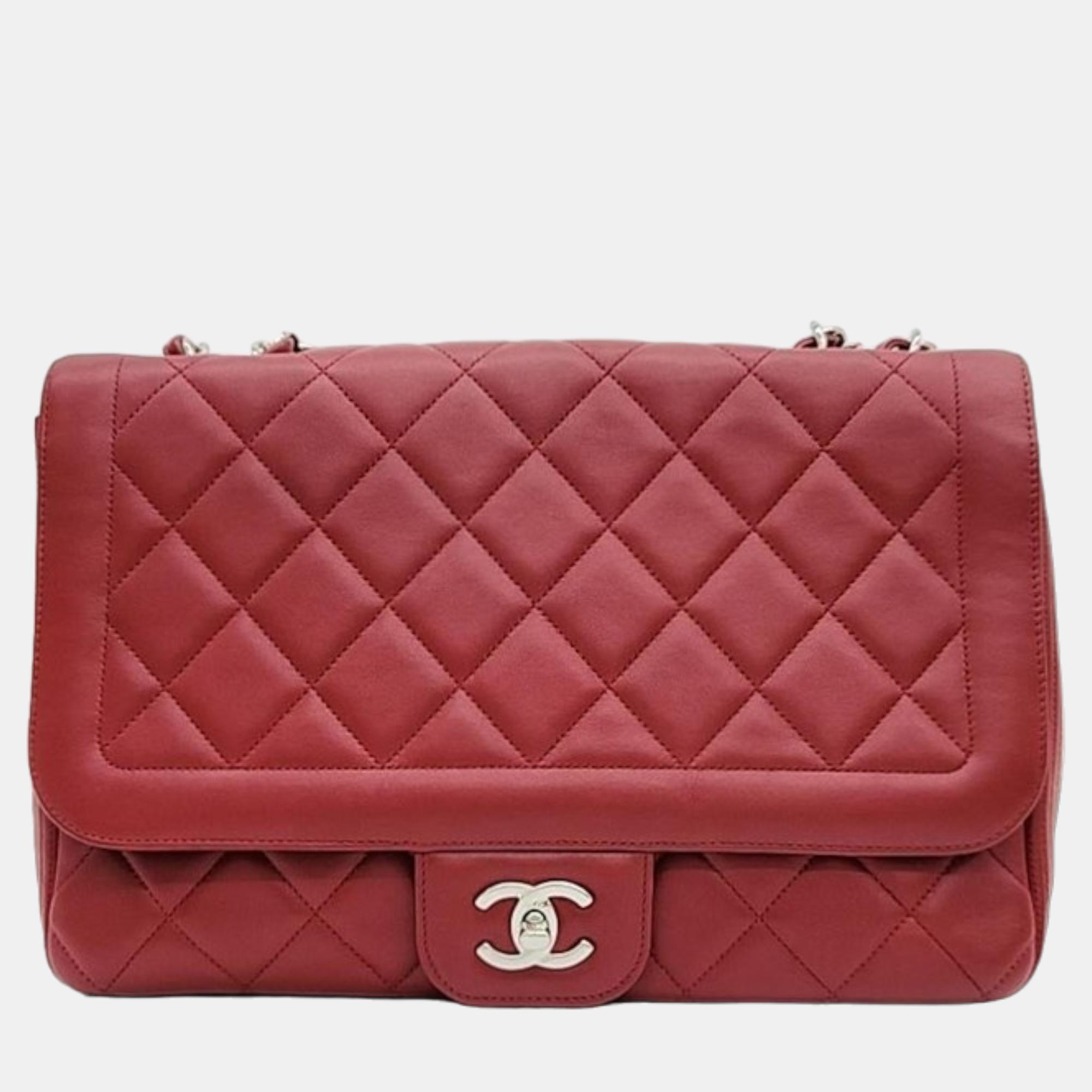 Chanel red leather coco rider flap bag