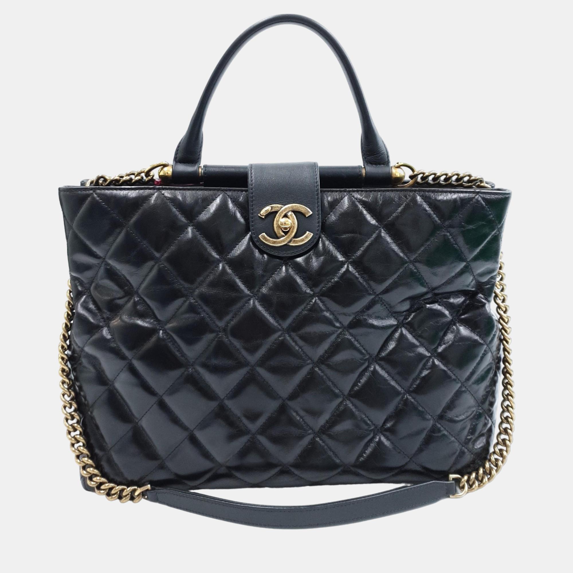 Chanel Black Quilted Leather CC Tote Bag