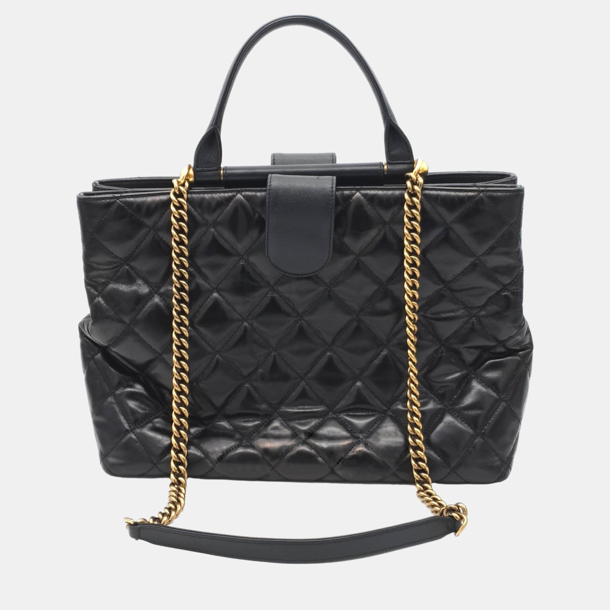 Chanel Black Quilted Leather CC Tote Bag