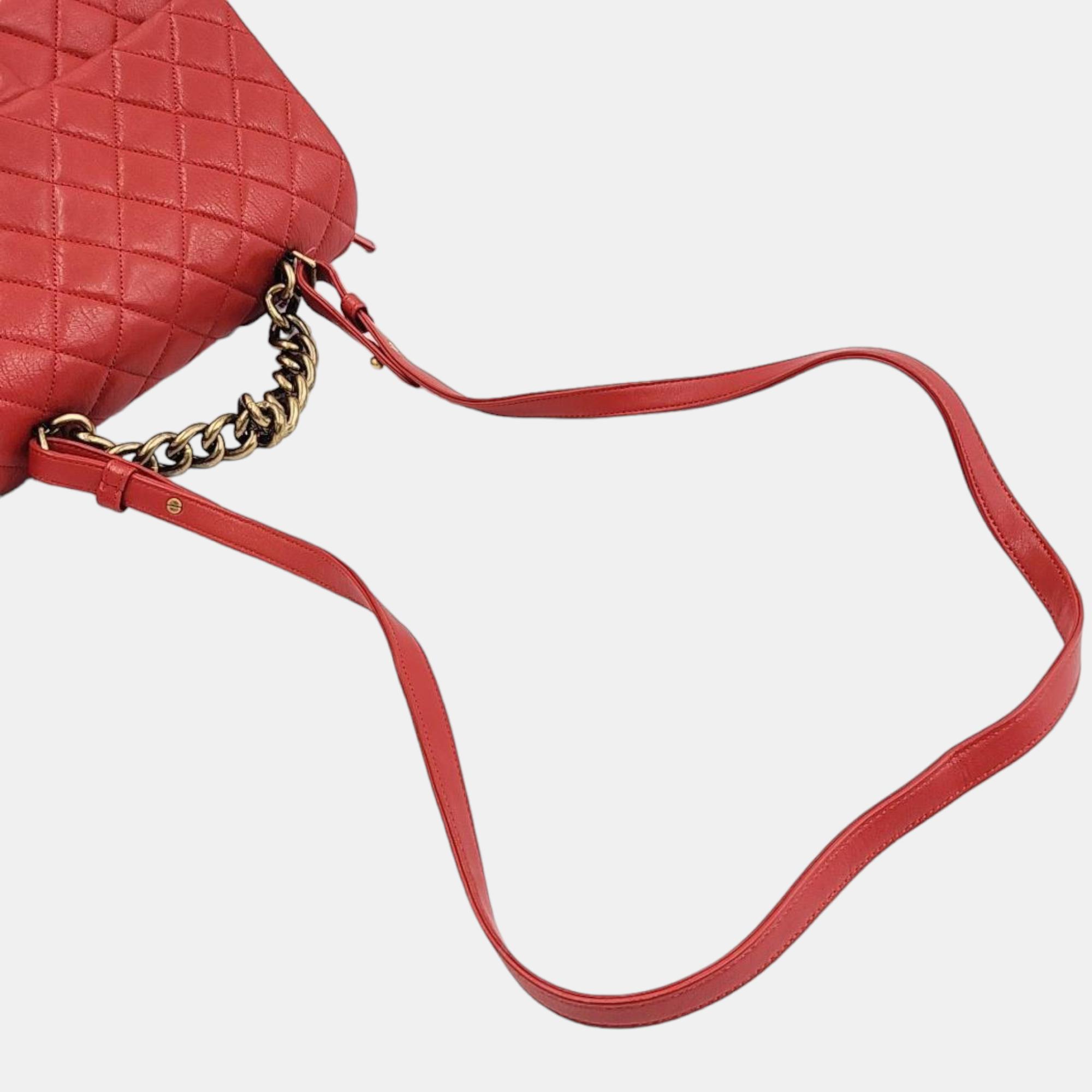 Chanel Red Leather Paris-Rome Large Trapezio Flap Bag