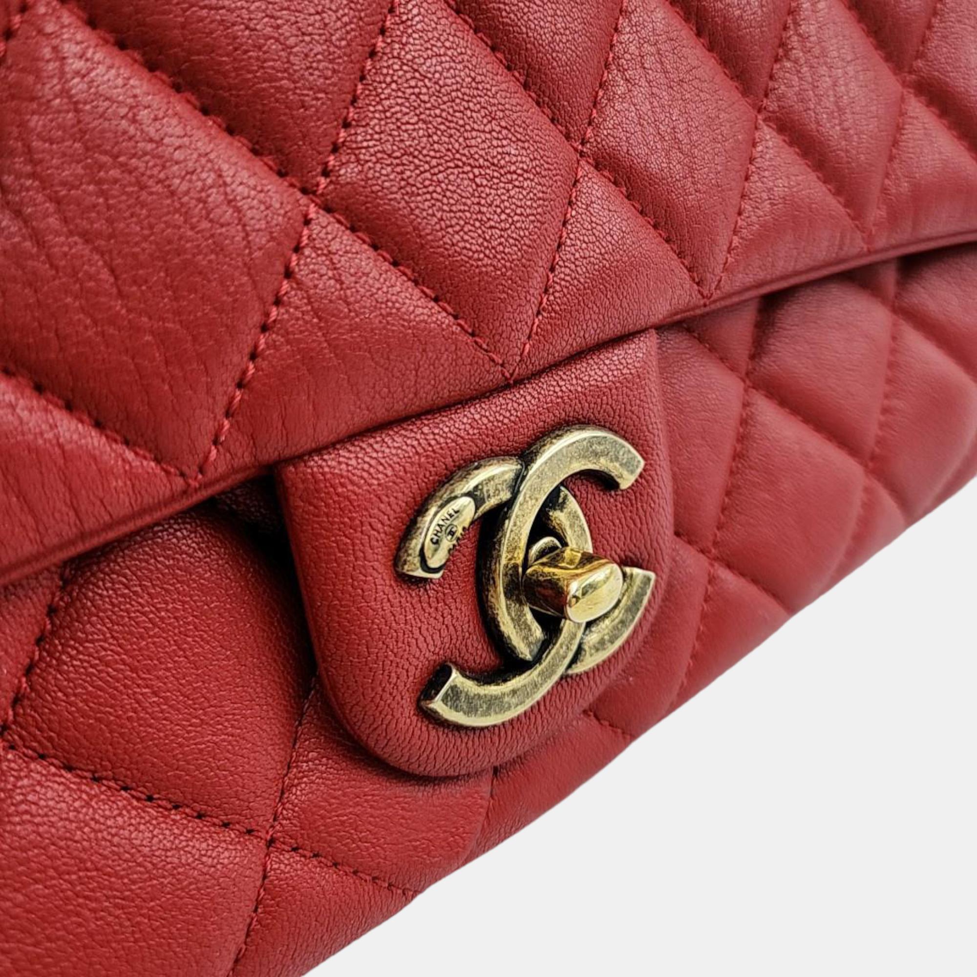 Chanel Red Leather Paris-Rome Large Trapezio Flap Bag