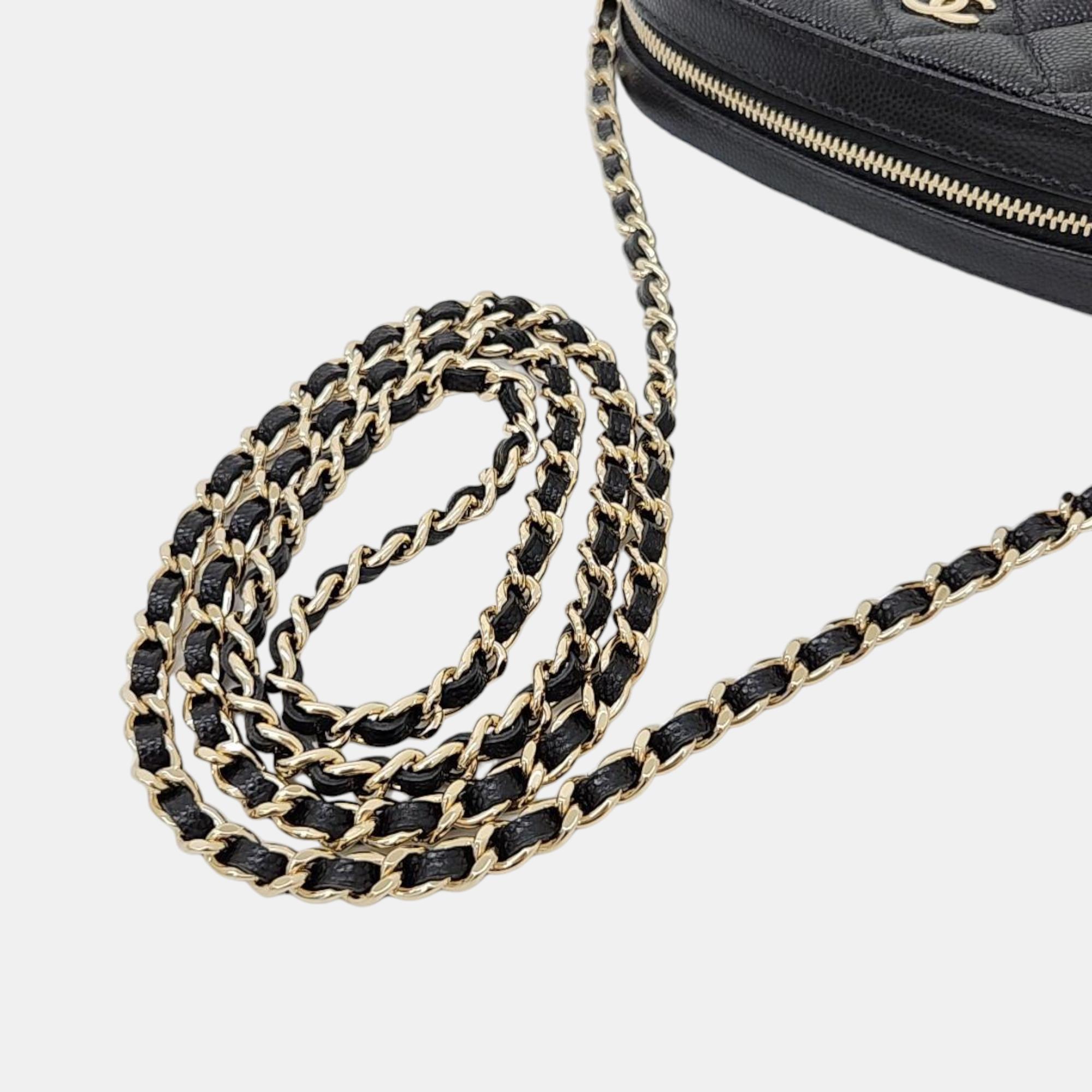 Chanel Black Caviar Leather CC Camera Shoulder Bag