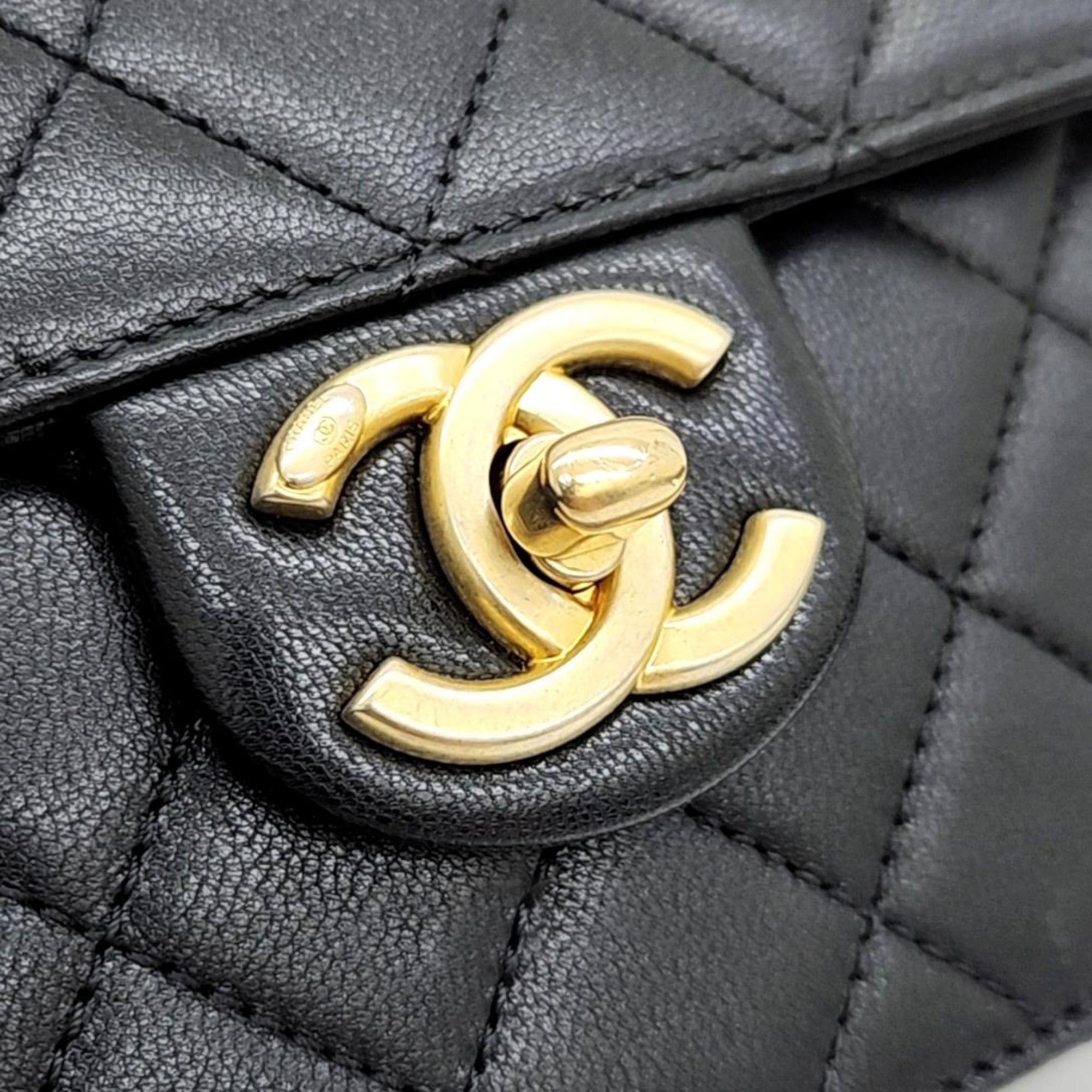 Chanel Black Leather Chic Pearl Flap Bag