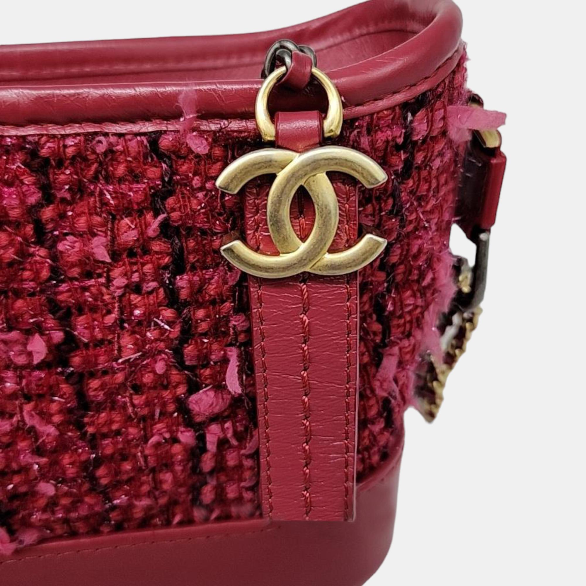 Chanel Pink Tweed Leather Small Gabrielle Shoulder Bag