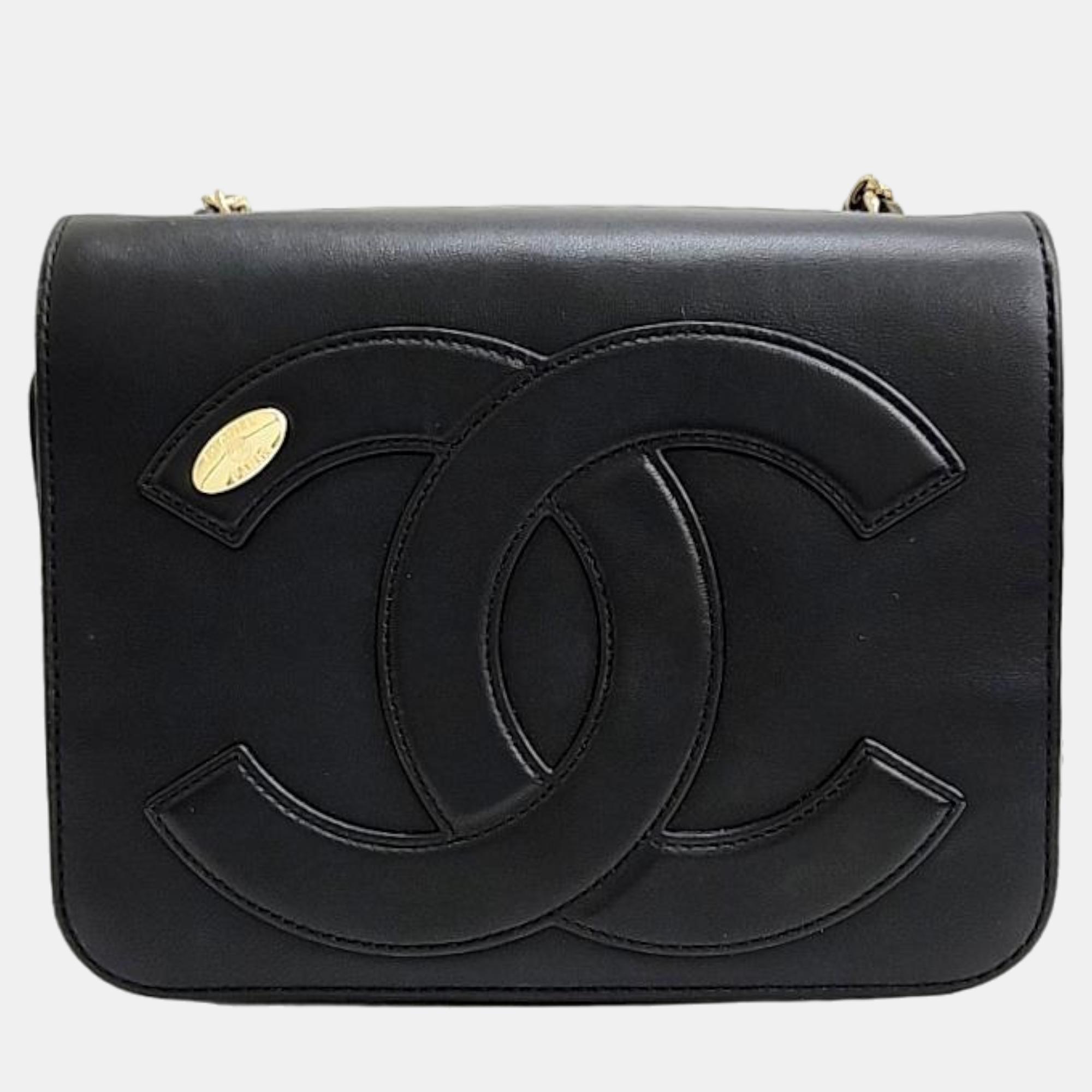 Chanel black leather cc mania flap shoulder bag