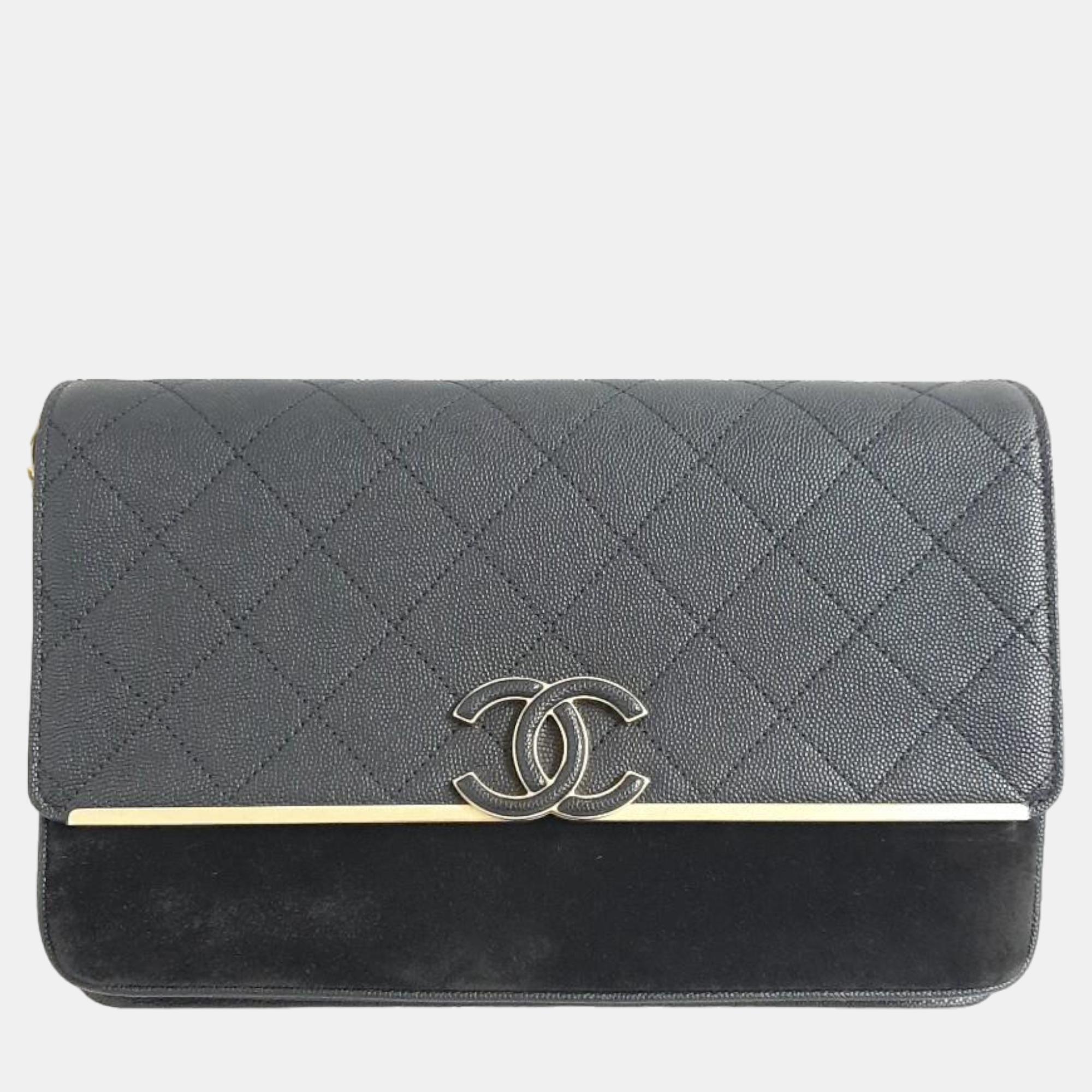 Chanel Black Leather And Suede Coco Flap Shoulder Bag