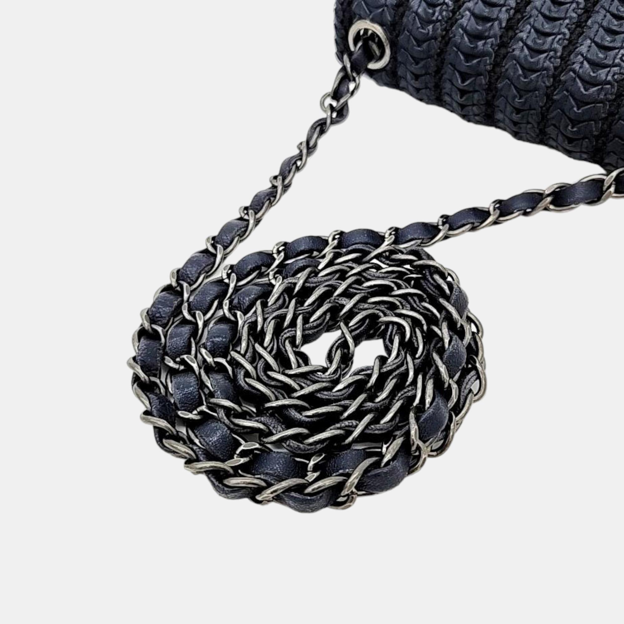Chanel Navy Blue Lambskin Leather Crochet Mini Flap Bag Shoulder Bag