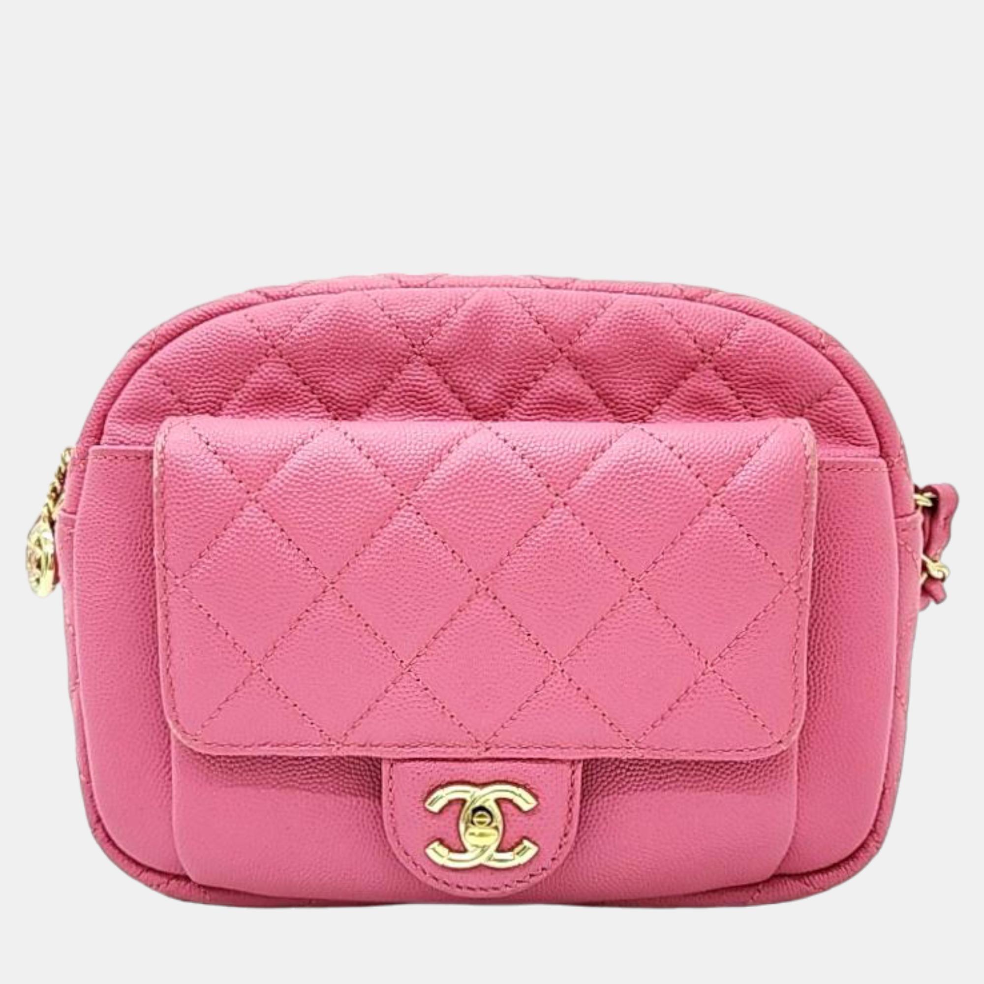 Chanel pink leather cc day camera case chain shoulder bag