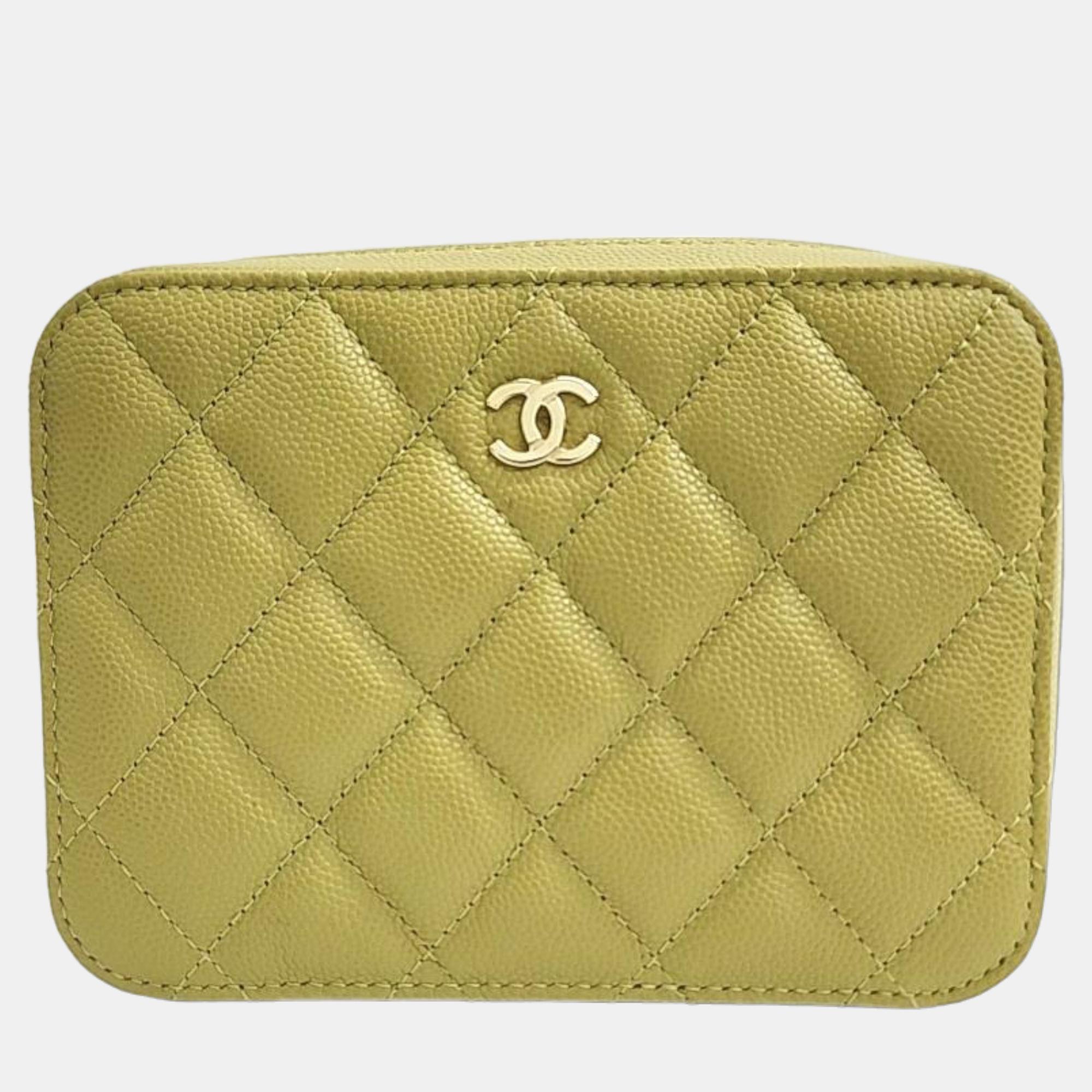Chanel green leather caviar camera shoulder bag