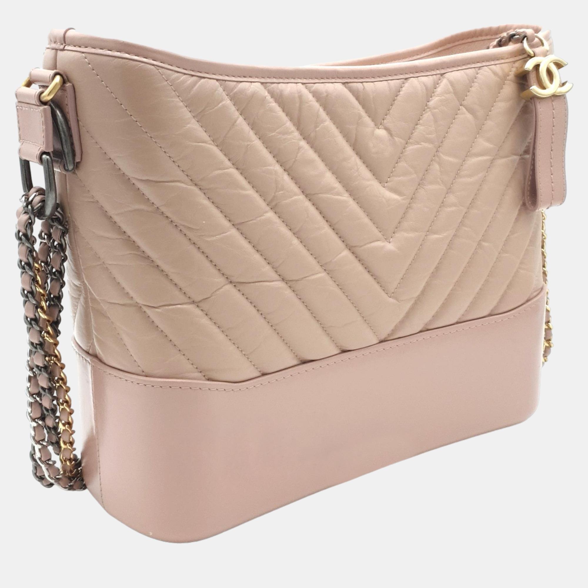 Chanel Pink Leather Medium Gabrielle Chevron Shoulder Bag