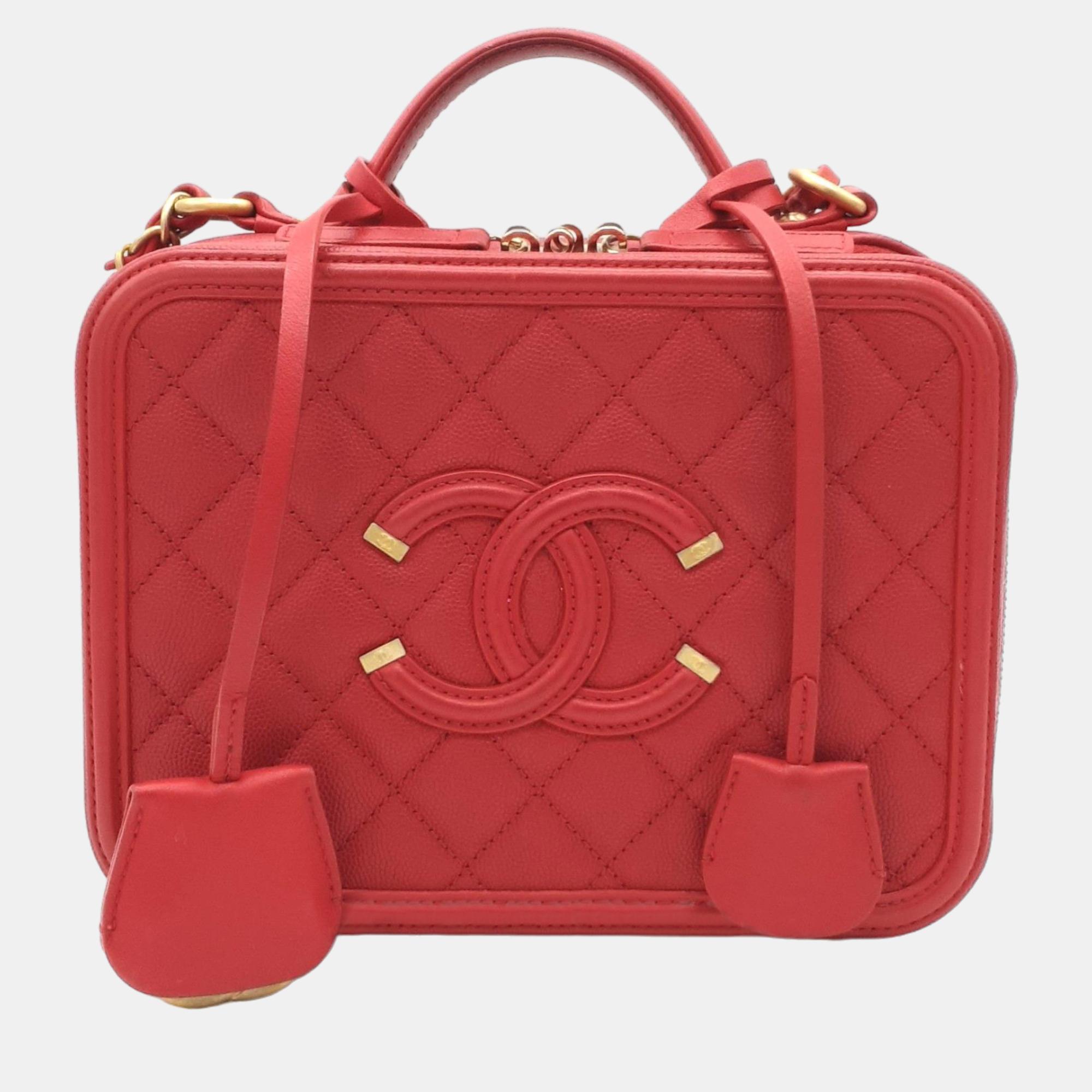 Chanel Red Leather CC Vanity Case